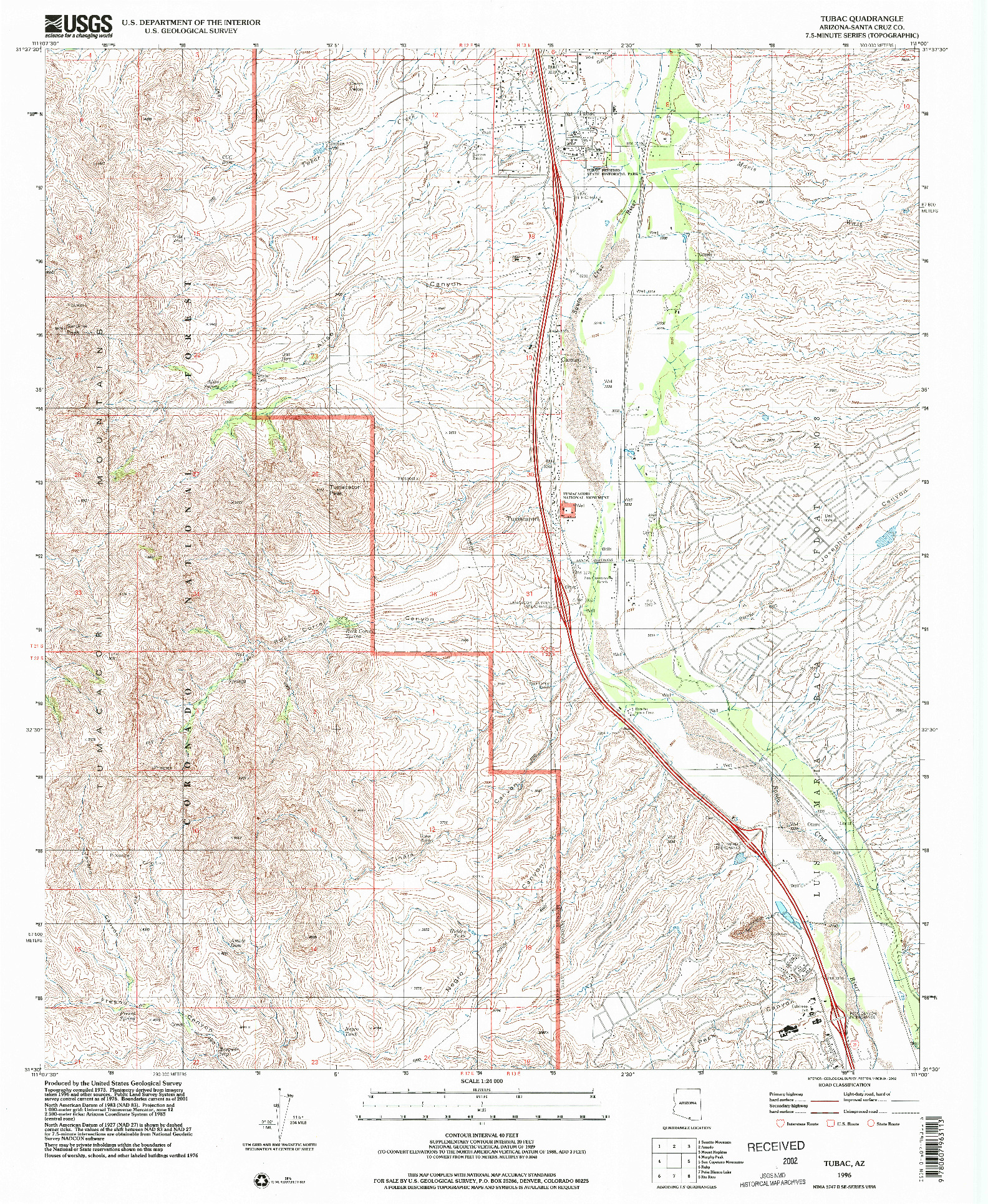 USGS 1:24000-SCALE QUADRANGLE FOR TUBAC, AZ 1996