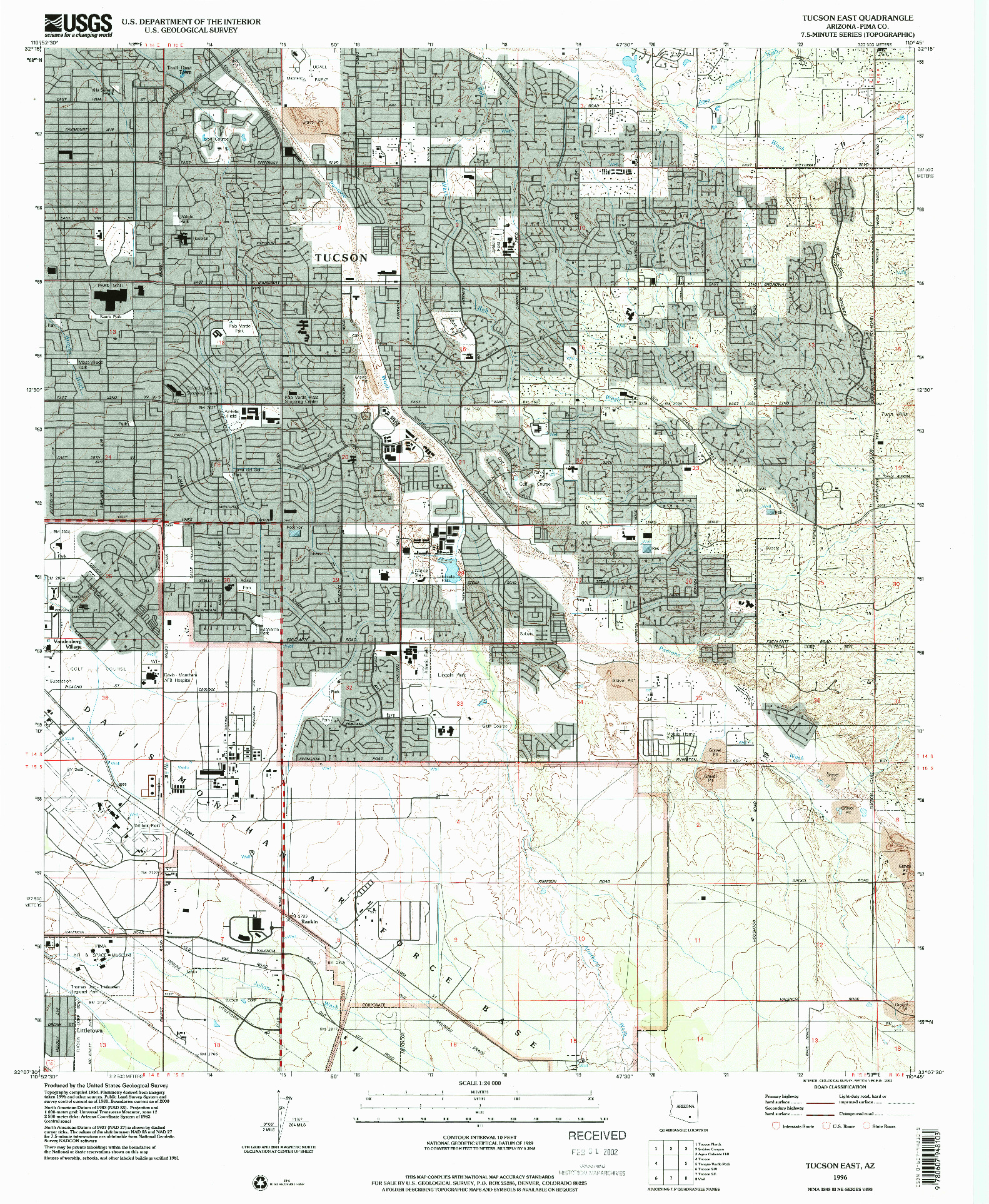 USGS 1:24000-SCALE QUADRANGLE FOR TUCSON EAST, AZ 1996