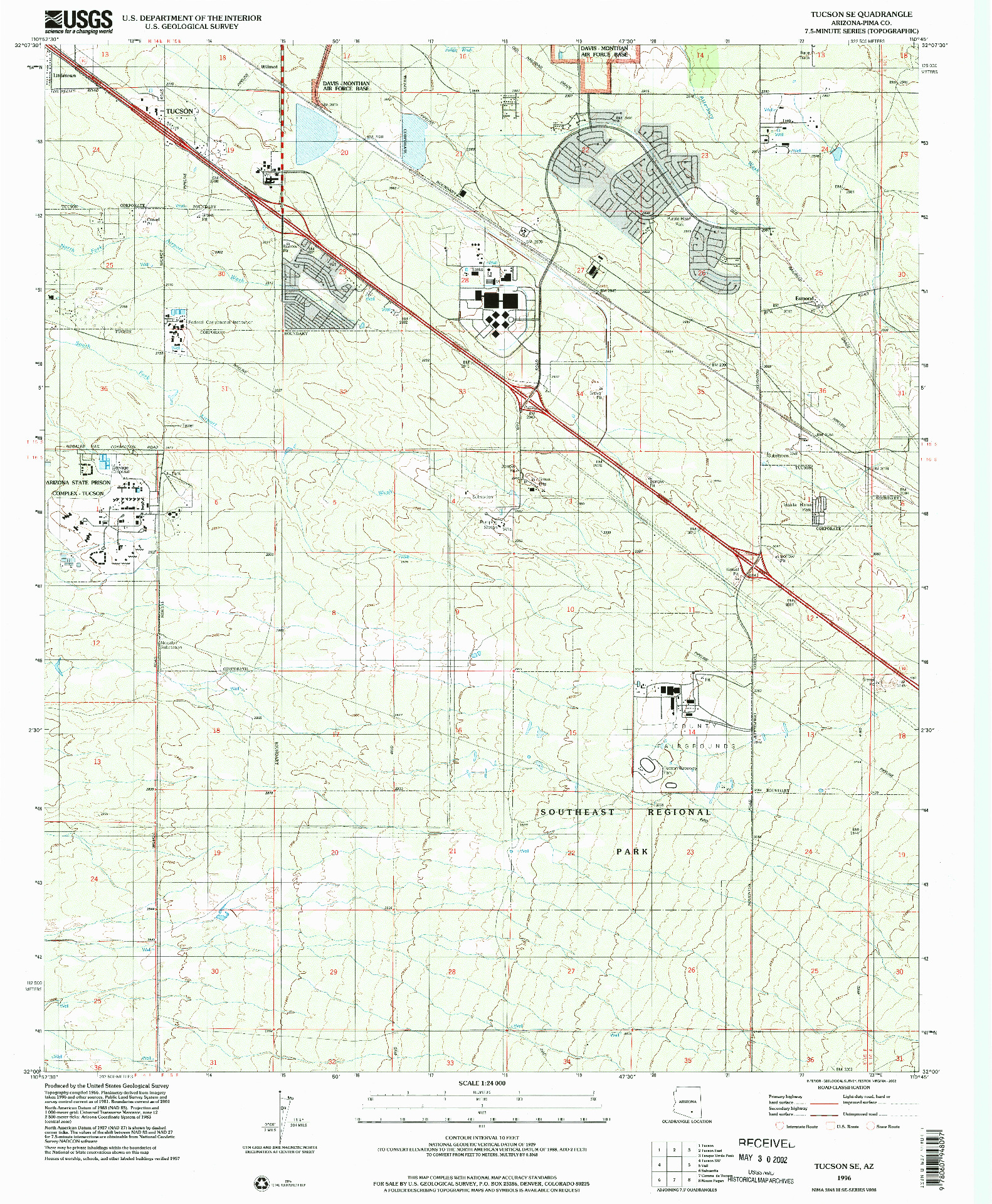 USGS 1:24000-SCALE QUADRANGLE FOR TUCSON SE, AZ 1996