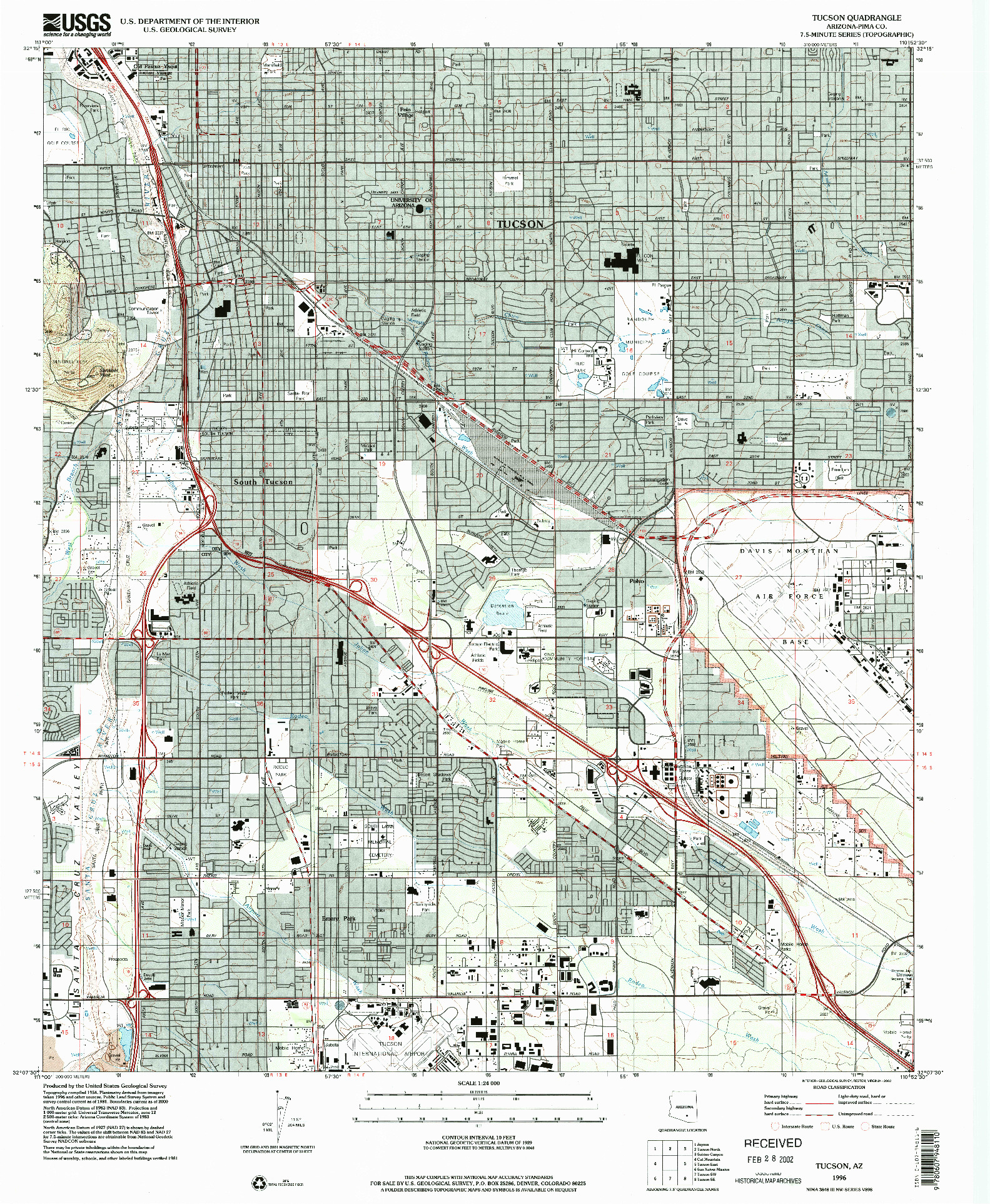 USGS 1:24000-SCALE QUADRANGLE FOR TUCSON, AZ 1996