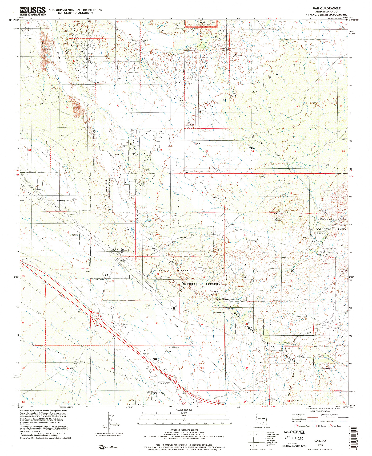 USGS 1:24000-SCALE QUADRANGLE FOR VAIL, AZ 1996