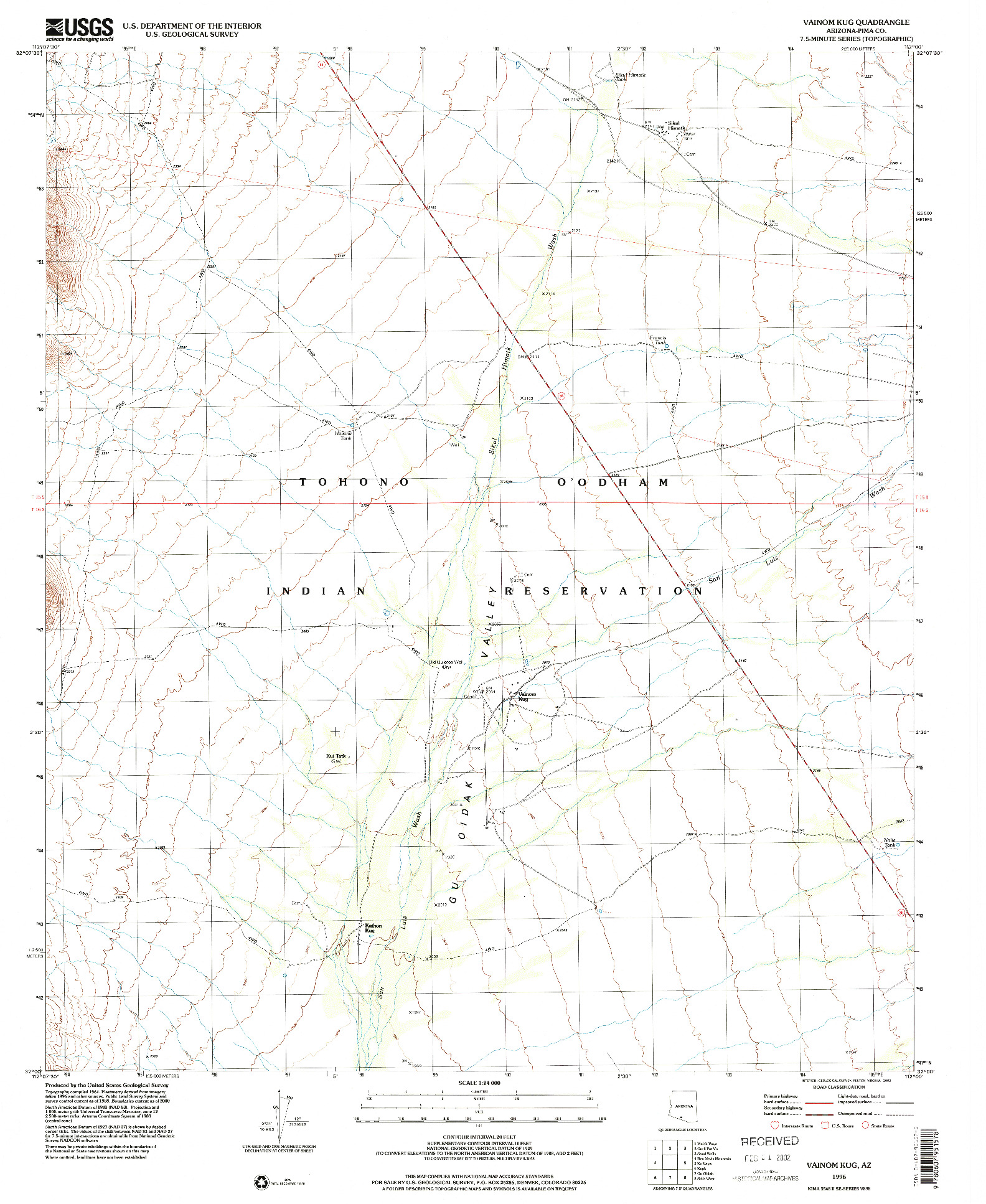 USGS 1:24000-SCALE QUADRANGLE FOR VAINOM KUG, AZ 1996