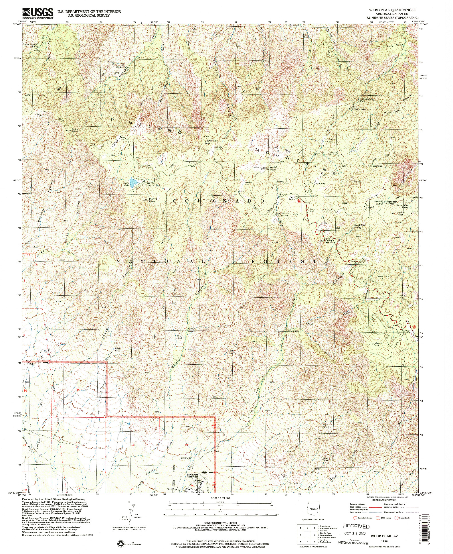 USGS 1:24000-SCALE QUADRANGLE FOR WEBB PEAK, AZ 1996