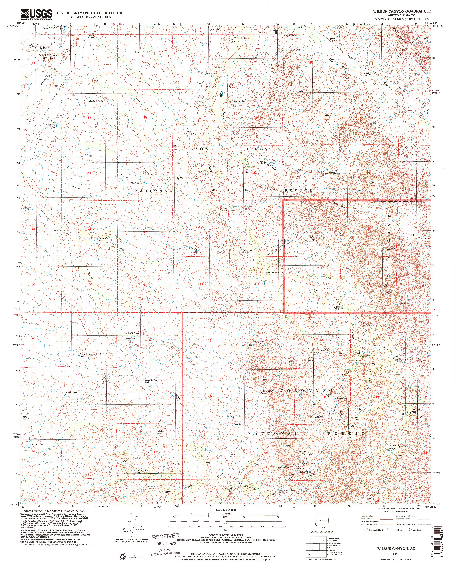 USGS 1:24000-SCALE QUADRANGLE FOR WILBUR CANYON, AZ 1996