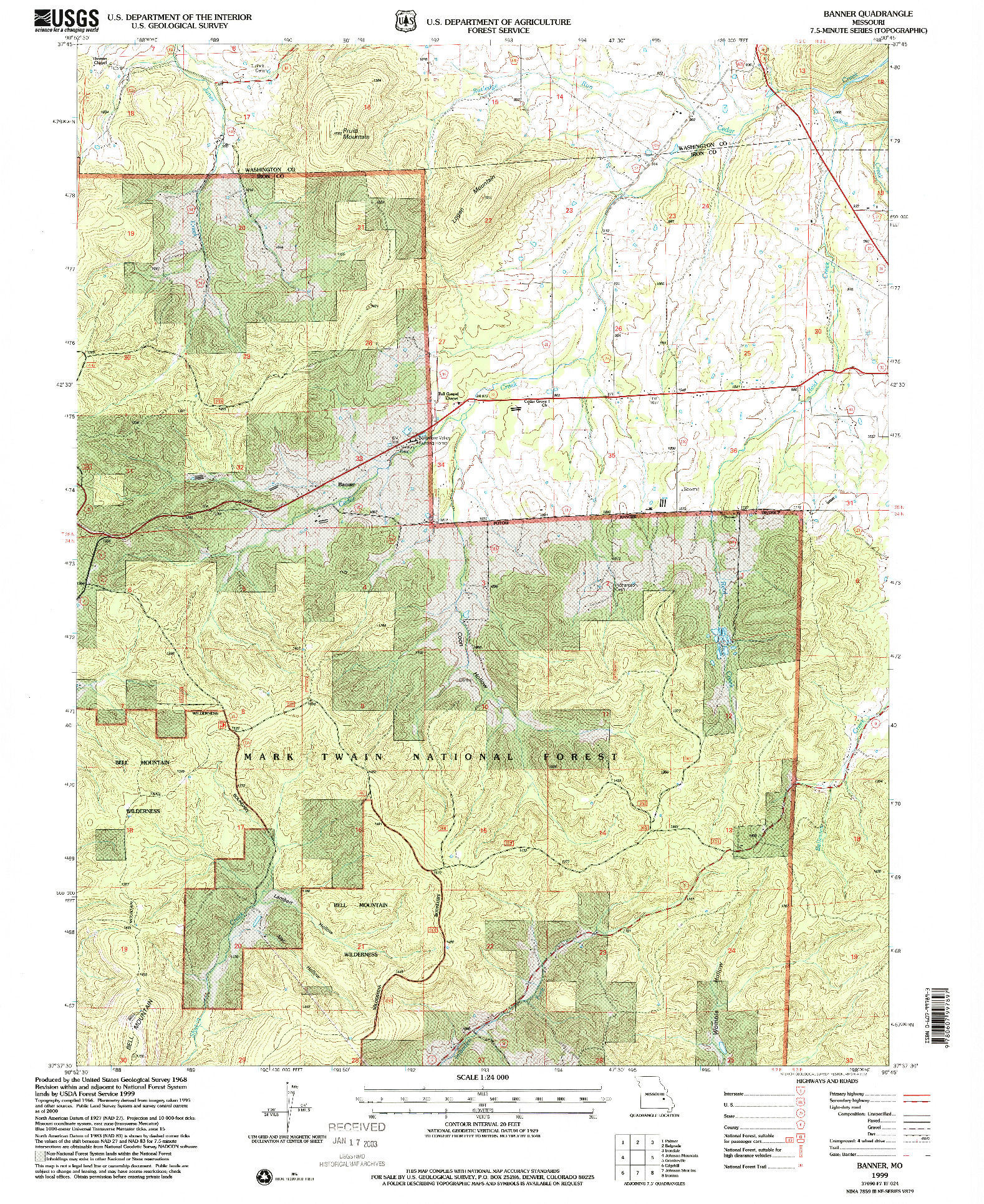 USGS 1:24000-SCALE QUADRANGLE FOR BANNER, MO 1999