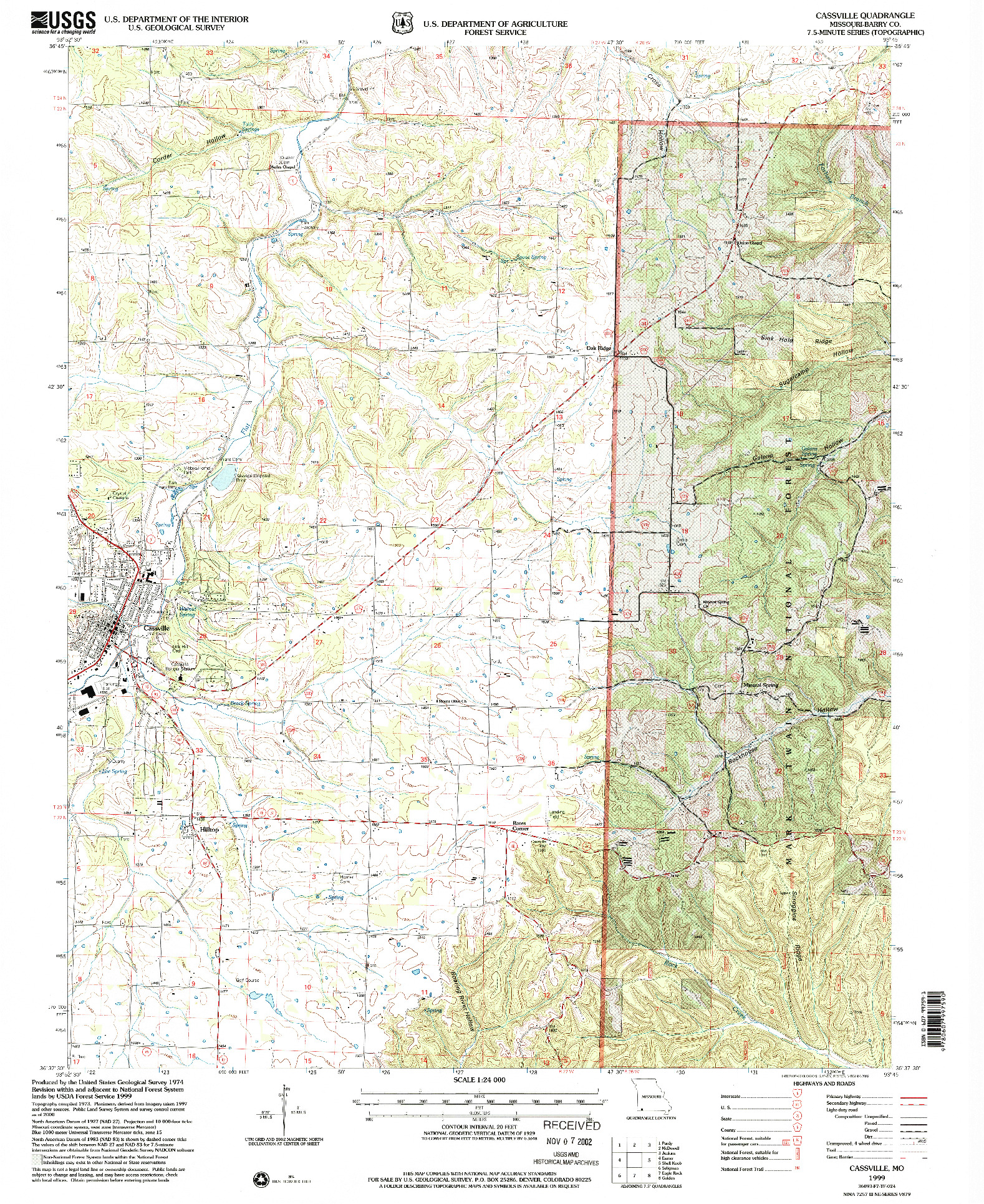 USGS 1:24000-SCALE QUADRANGLE FOR CASSVILLE, MO 1999