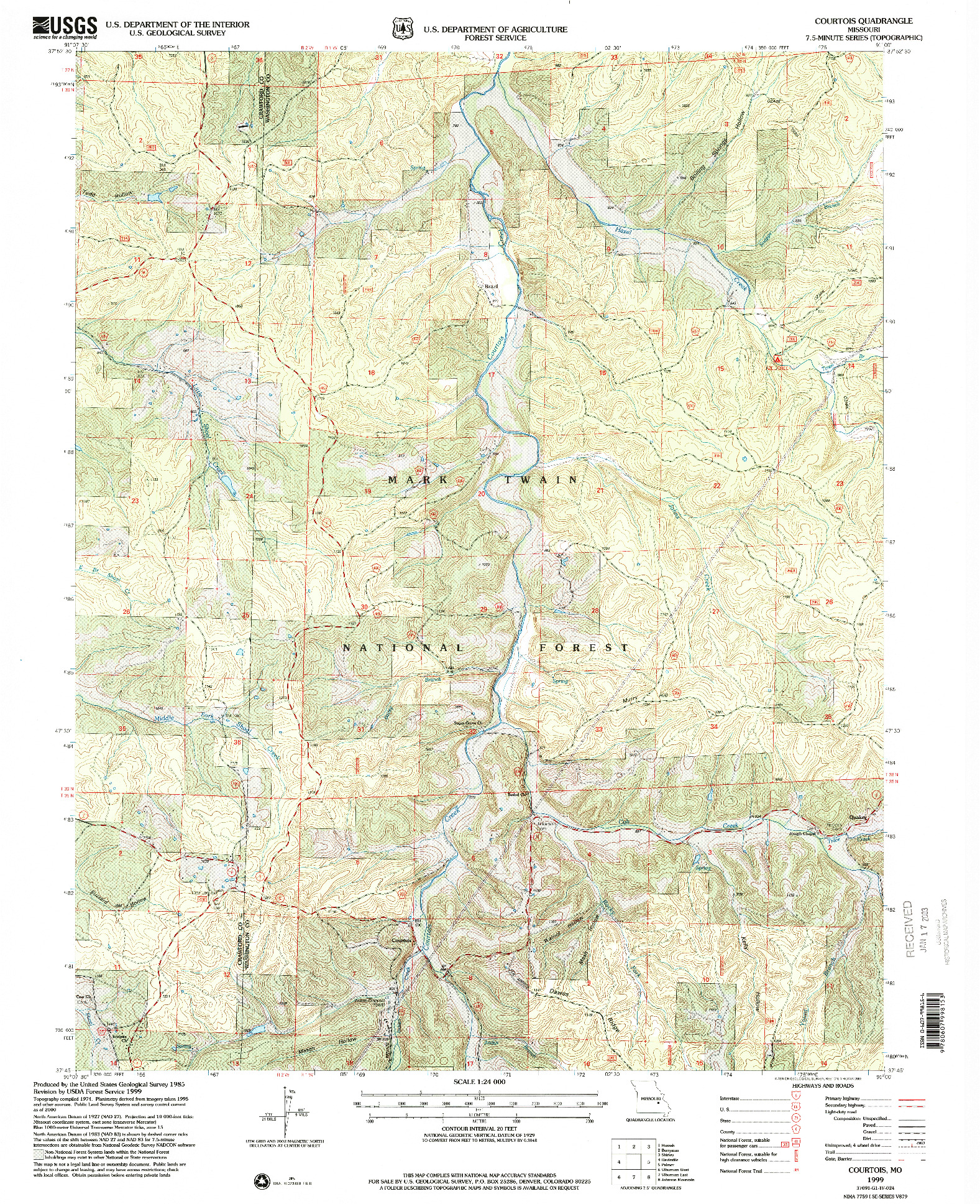 USGS 1:24000-SCALE QUADRANGLE FOR COURTOIS, MO 1999