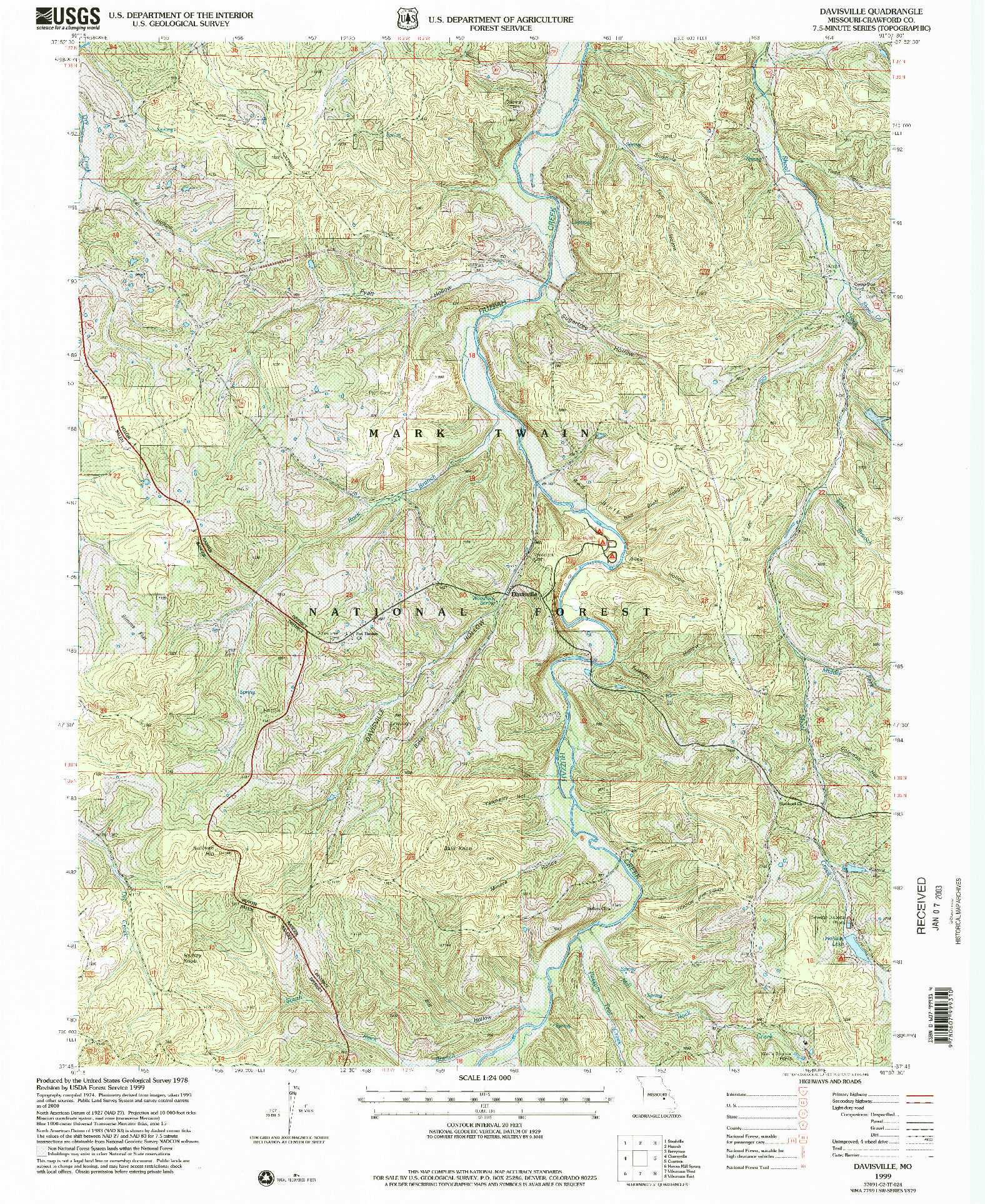 USGS 1:24000-SCALE QUADRANGLE FOR DAVISVILLE, MO 1999