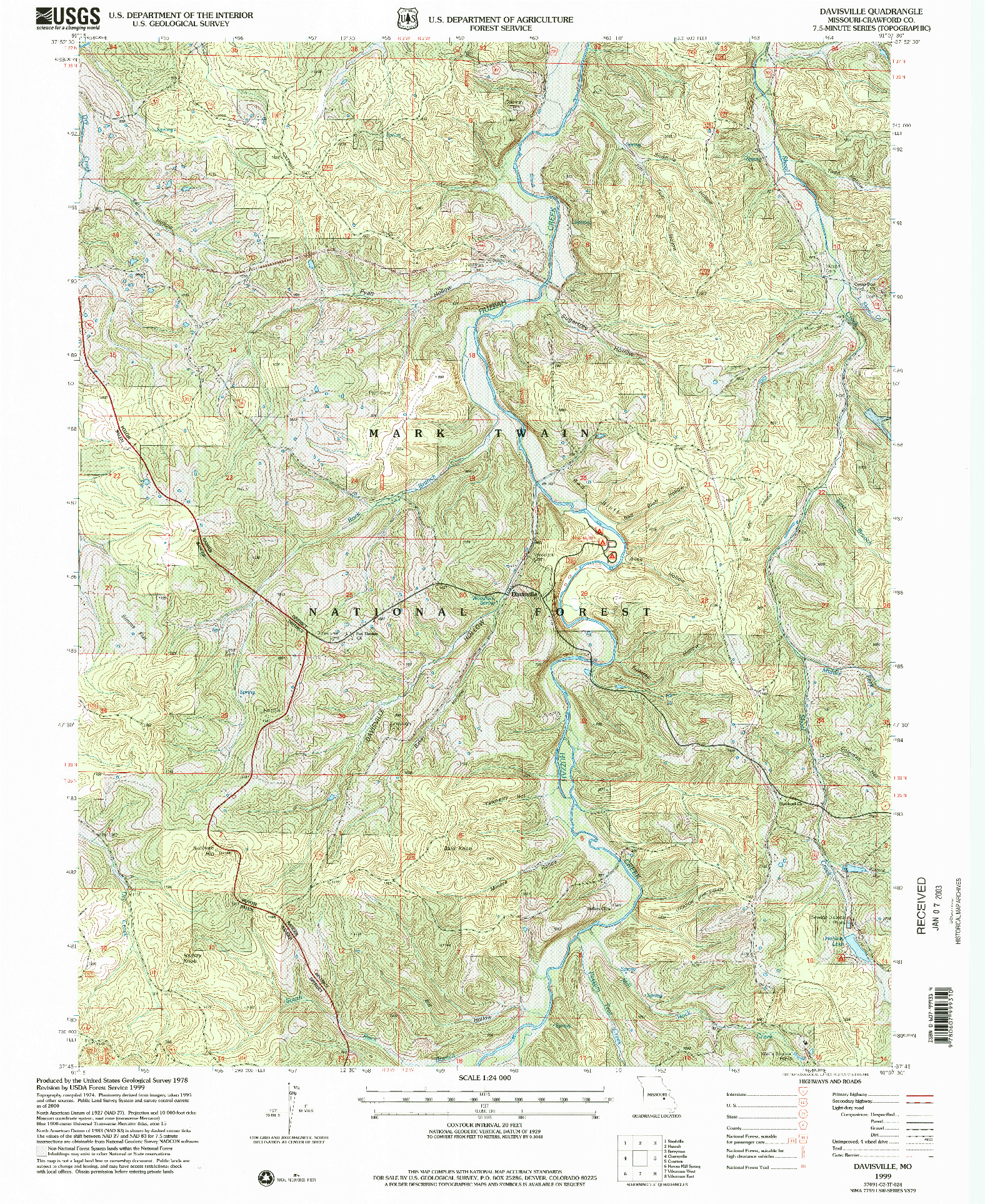USGS 1:24000-SCALE QUADRANGLE FOR DAVISVILLE, MO 1999