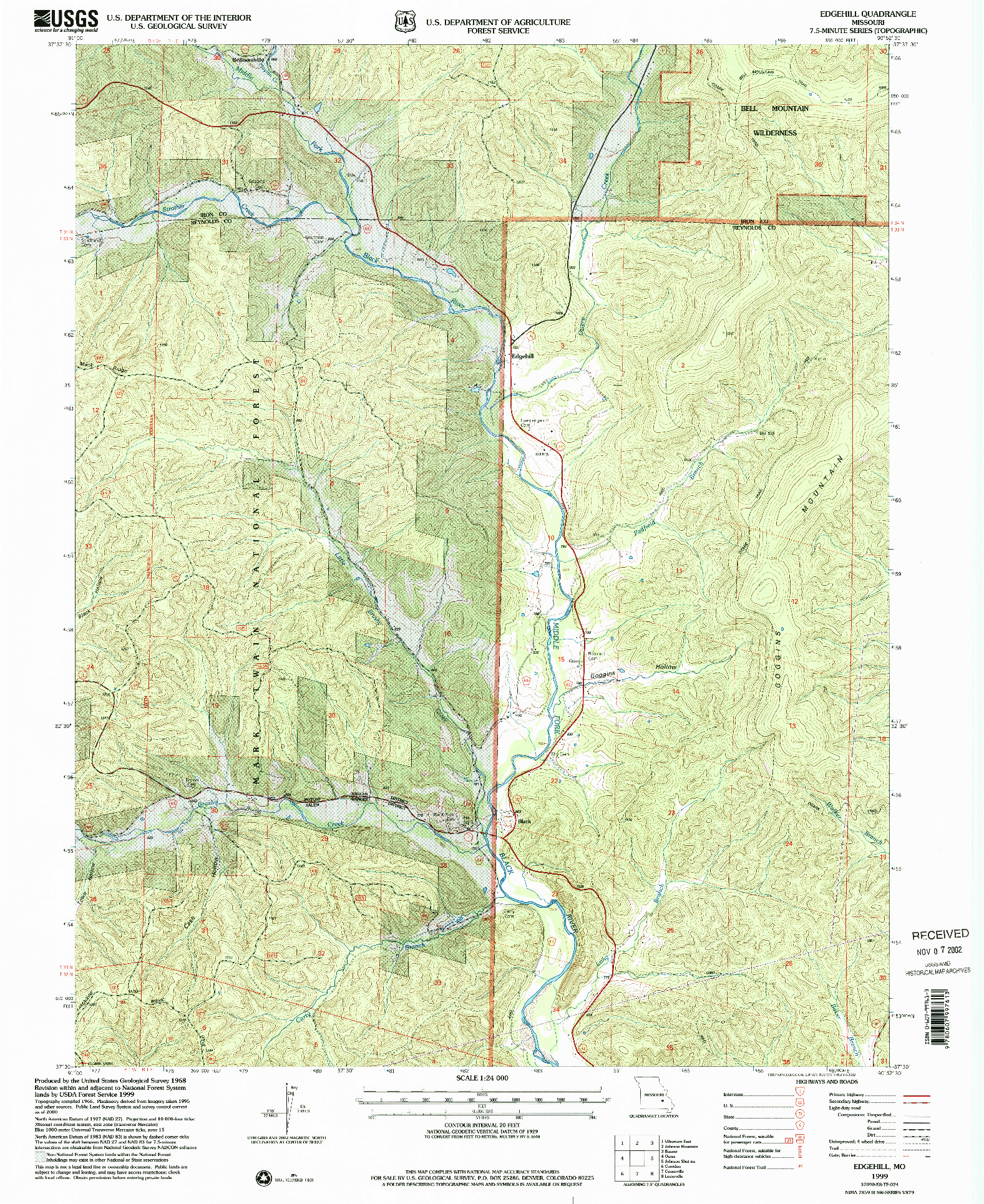 USGS 1:24000-SCALE QUADRANGLE FOR EDGEHILL, MO 1999