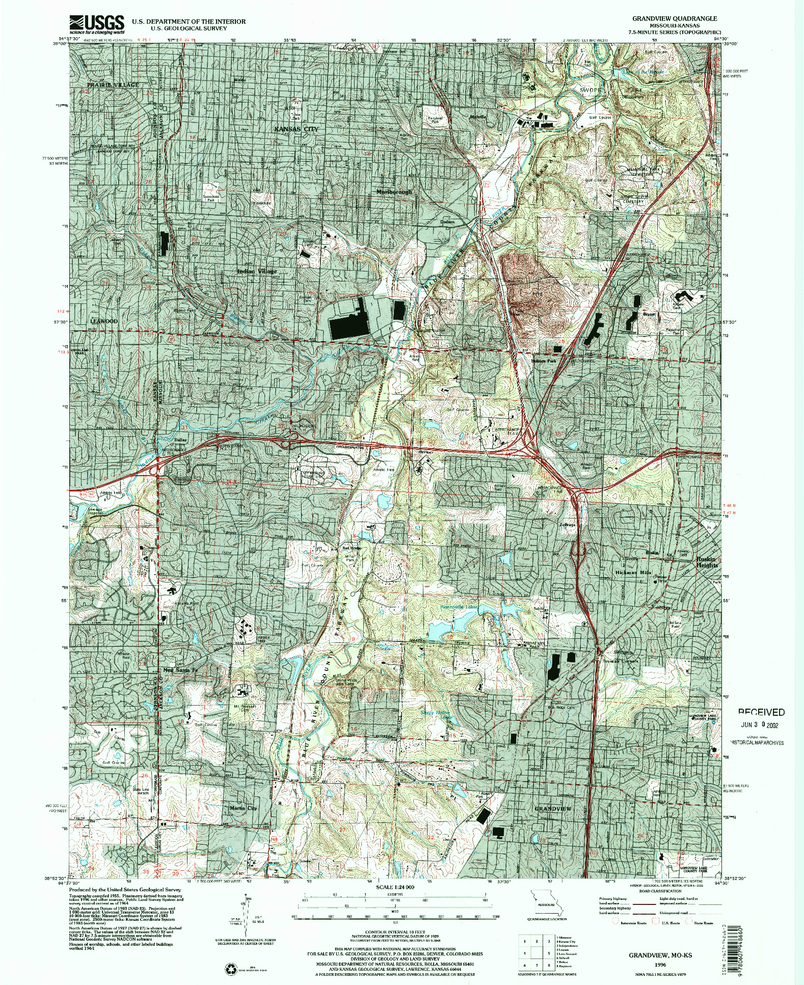 USGS 1:24000-SCALE QUADRANGLE FOR GRANDVIEW, MO 1996