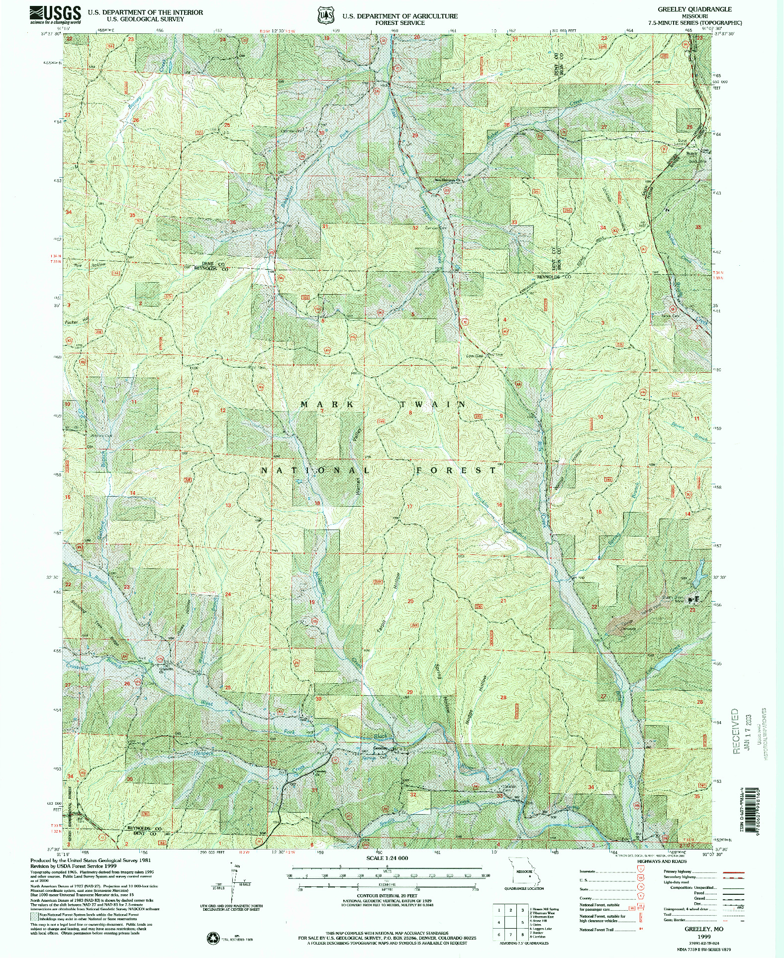 USGS 1:24000-SCALE QUADRANGLE FOR GREELEY, MO 1999