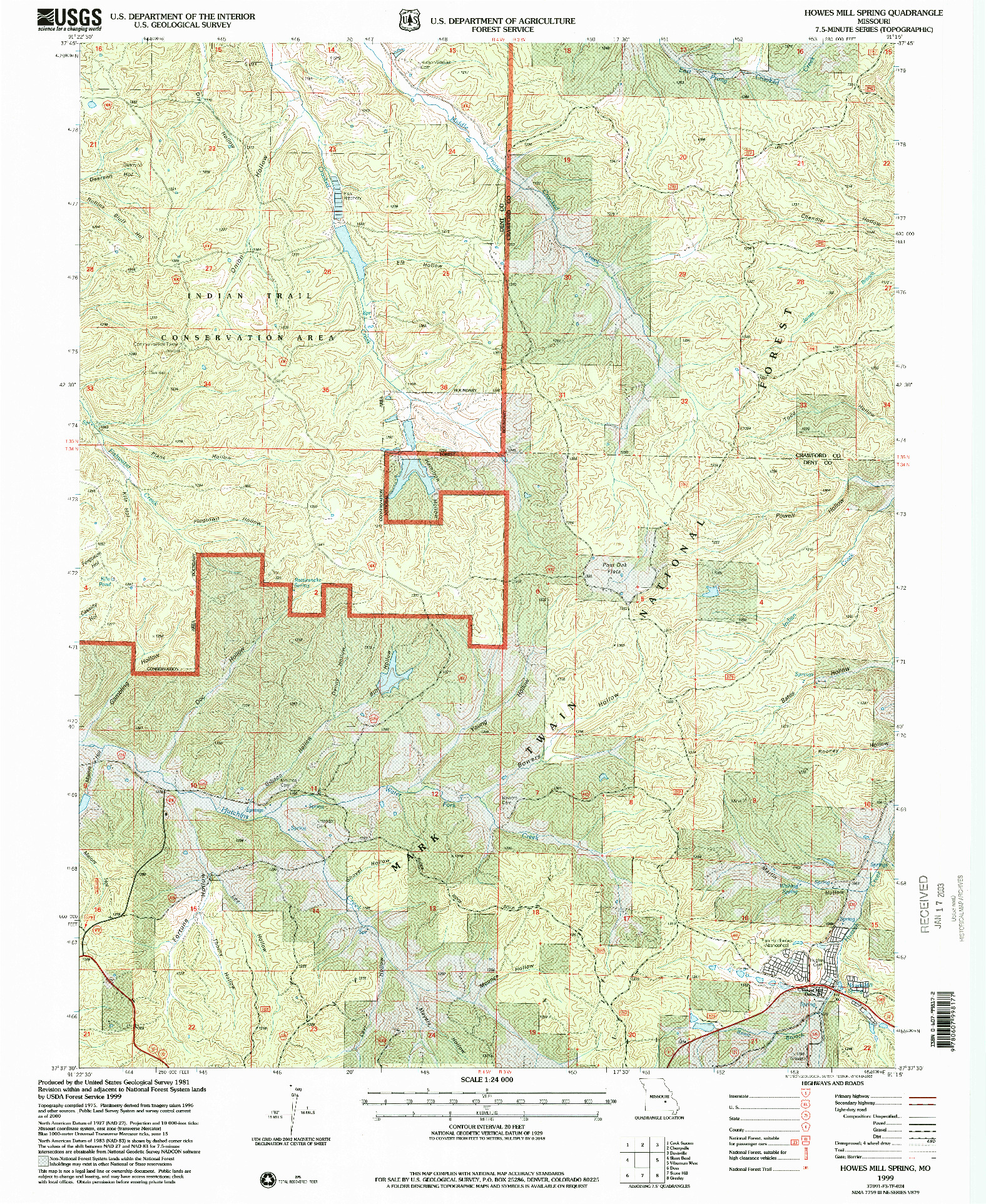 USGS 1:24000-SCALE QUADRANGLE FOR HOWES MILL SPRING, MO 1999