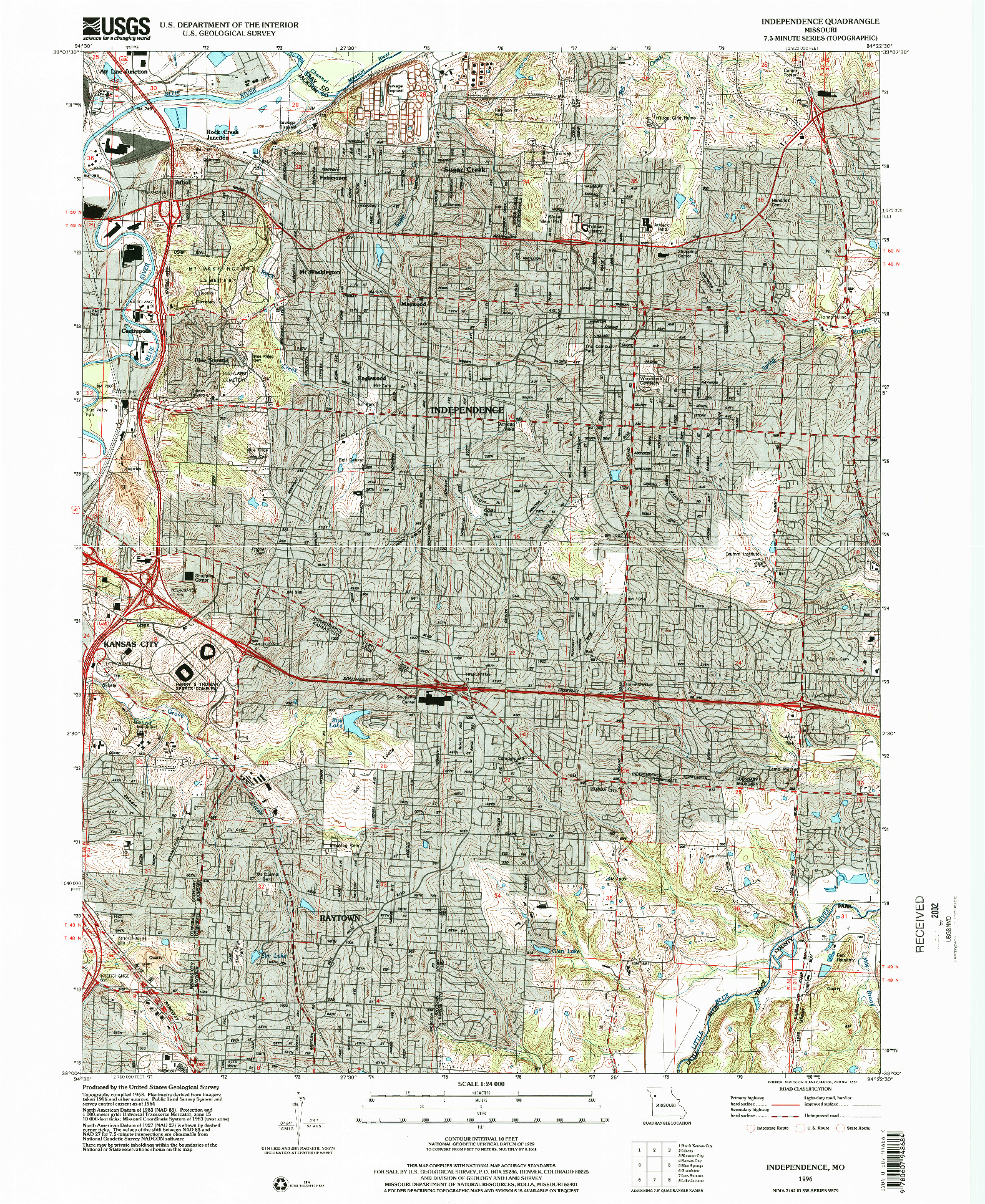 USGS 1:24000-SCALE QUADRANGLE FOR INDEPENDENCE, MO 1996