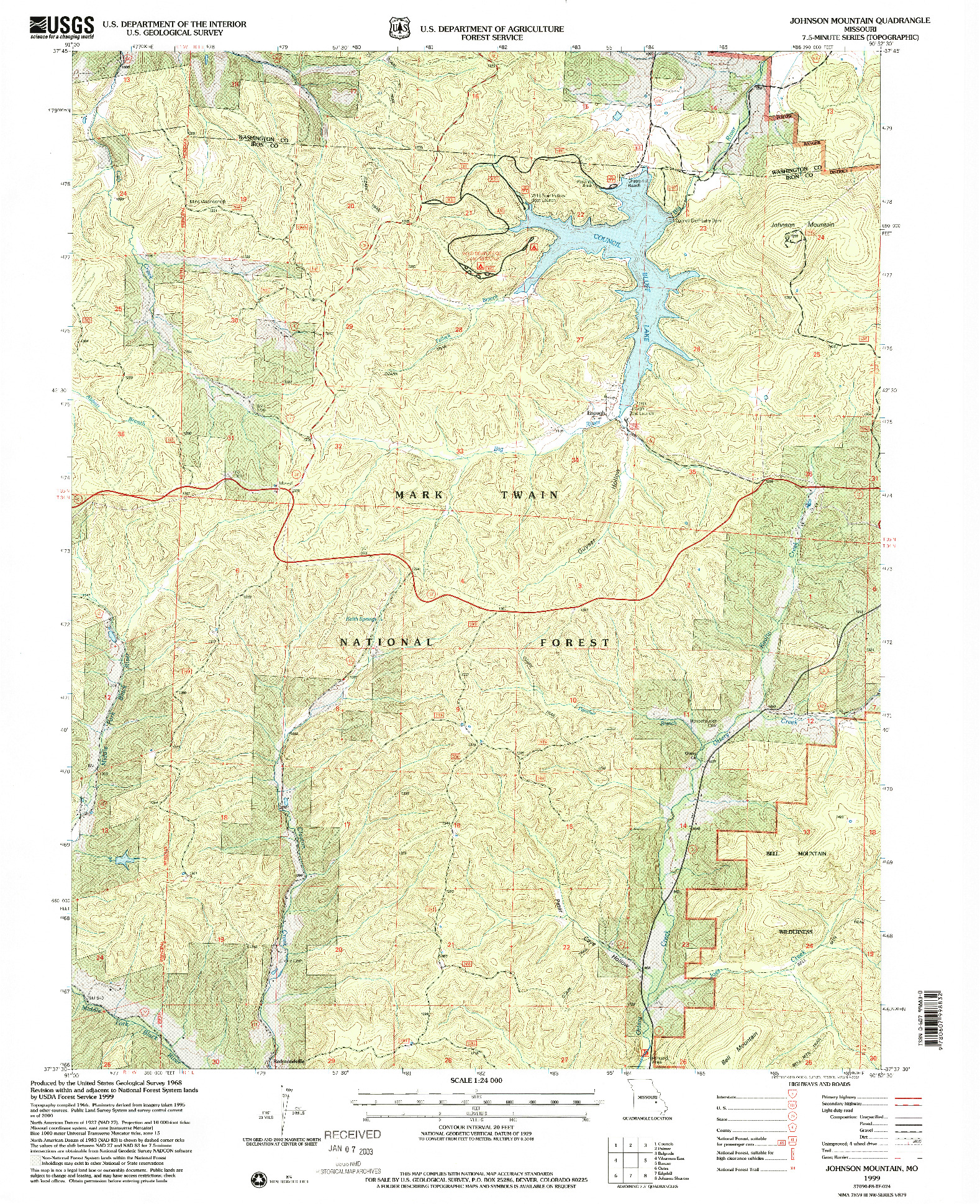 USGS 1:24000-SCALE QUADRANGLE FOR JOHNSON MOUNTAIN, MO 1999