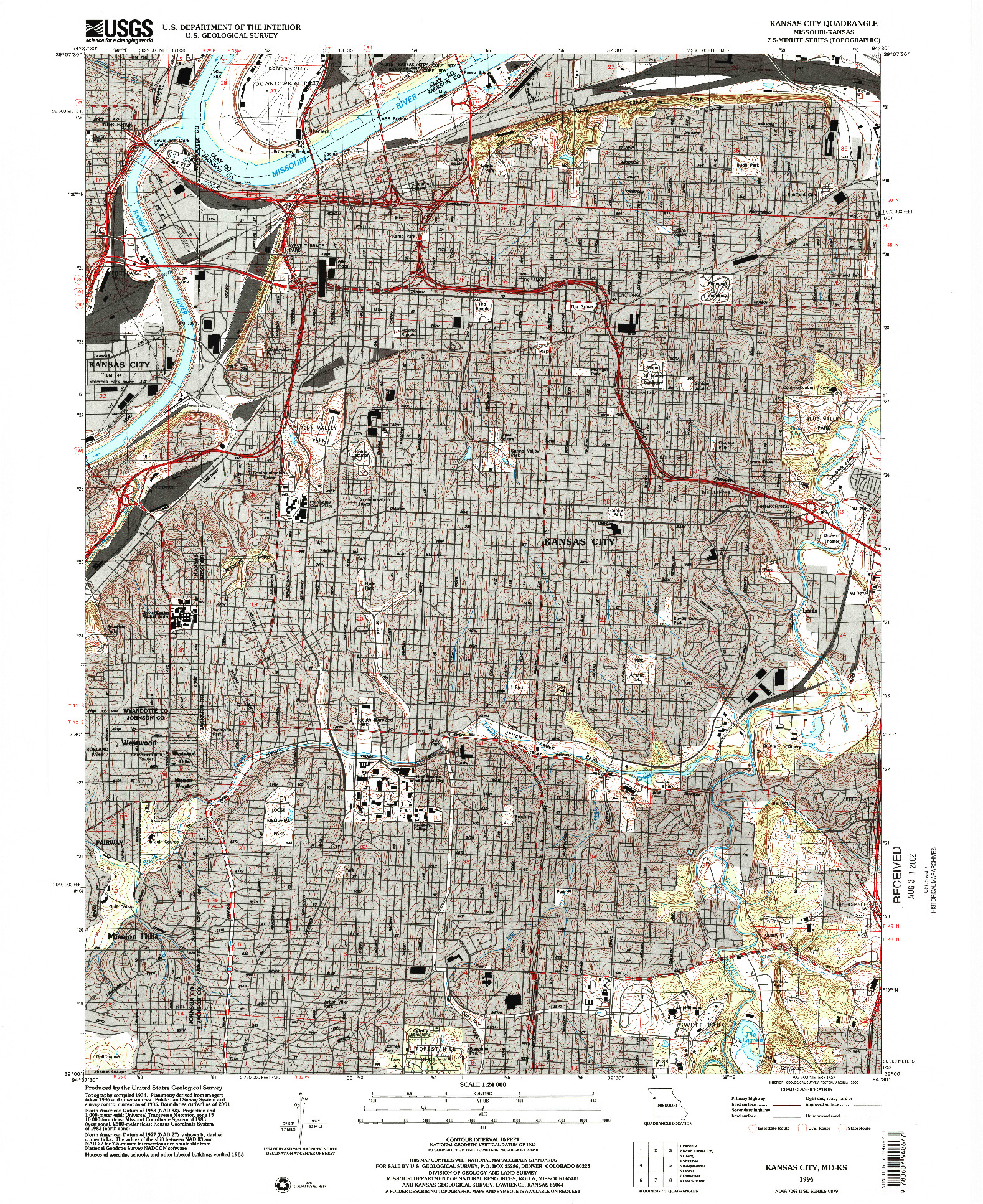 USGS 1:24000-SCALE QUADRANGLE FOR KANSAS CITY, MO 1996
