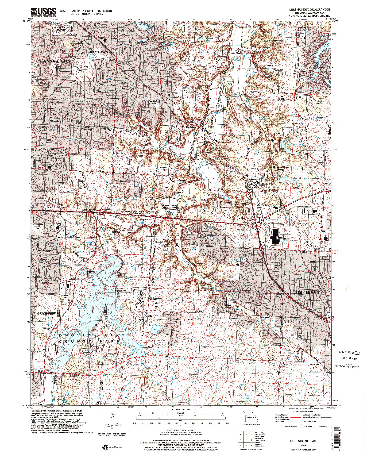 USGS 1:24000-SCALE QUADRANGLE FOR LEES SUMMIT, MO 1996