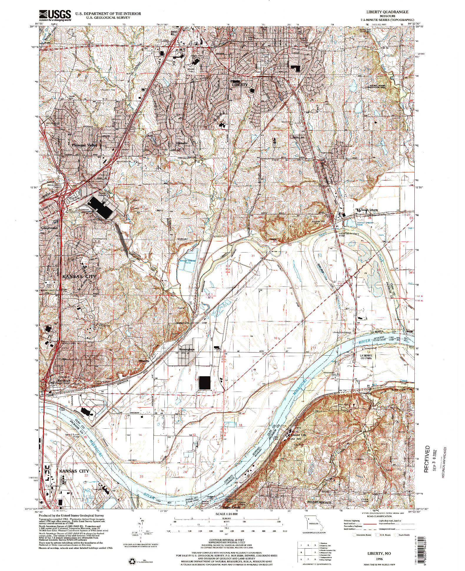 USGS 1:24000-SCALE QUADRANGLE FOR LIBERTY, MO 1996