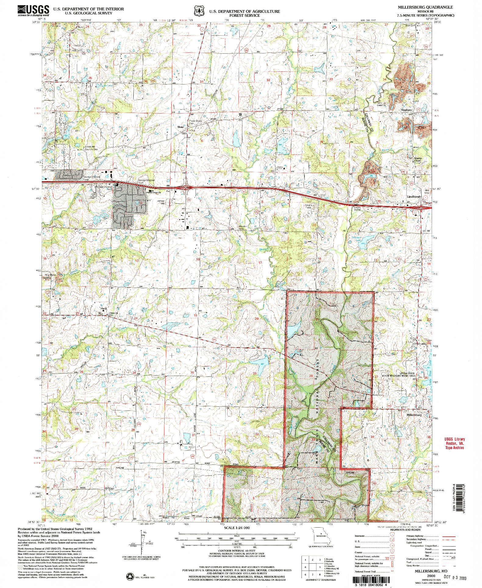 USGS 1:24000-SCALE QUADRANGLE FOR MILLERSBURG, MO 2000