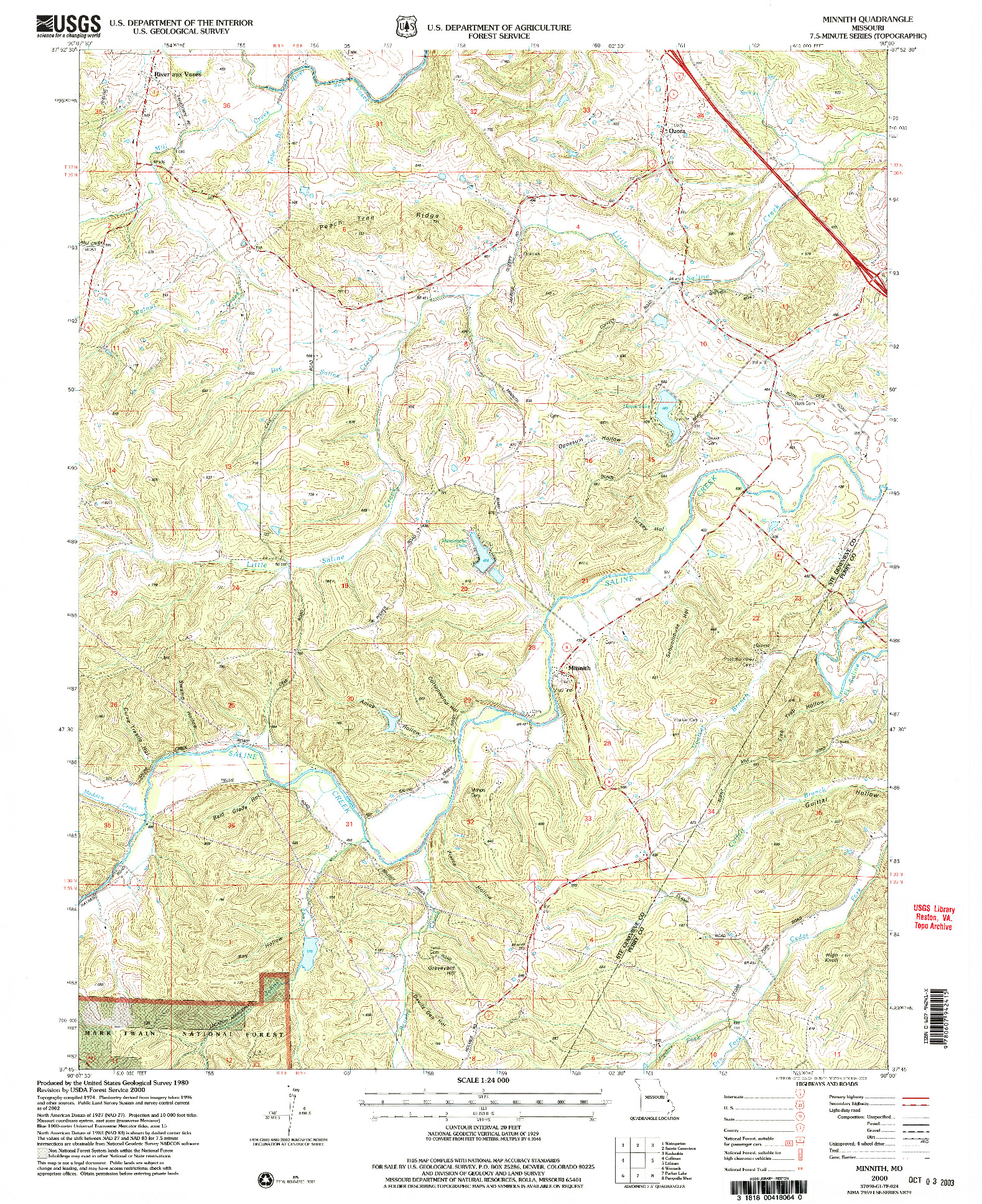USGS 1:24000-SCALE QUADRANGLE FOR MINNITH, MO 2000