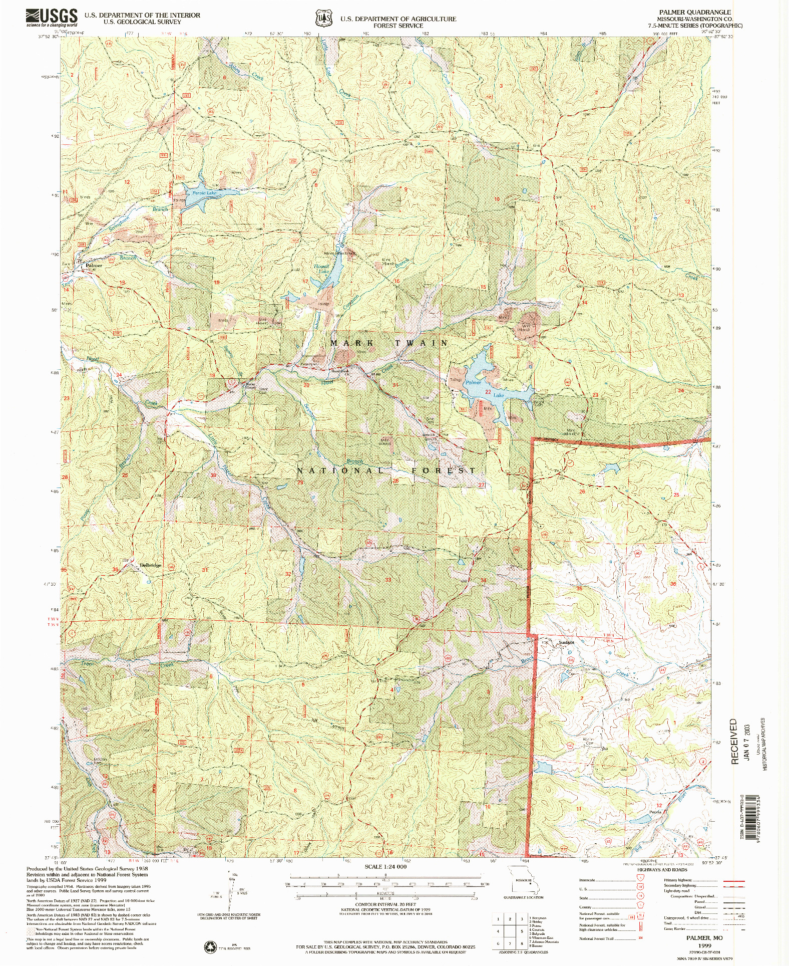 USGS 1:24000-SCALE QUADRANGLE FOR PALMER, MO 1999
