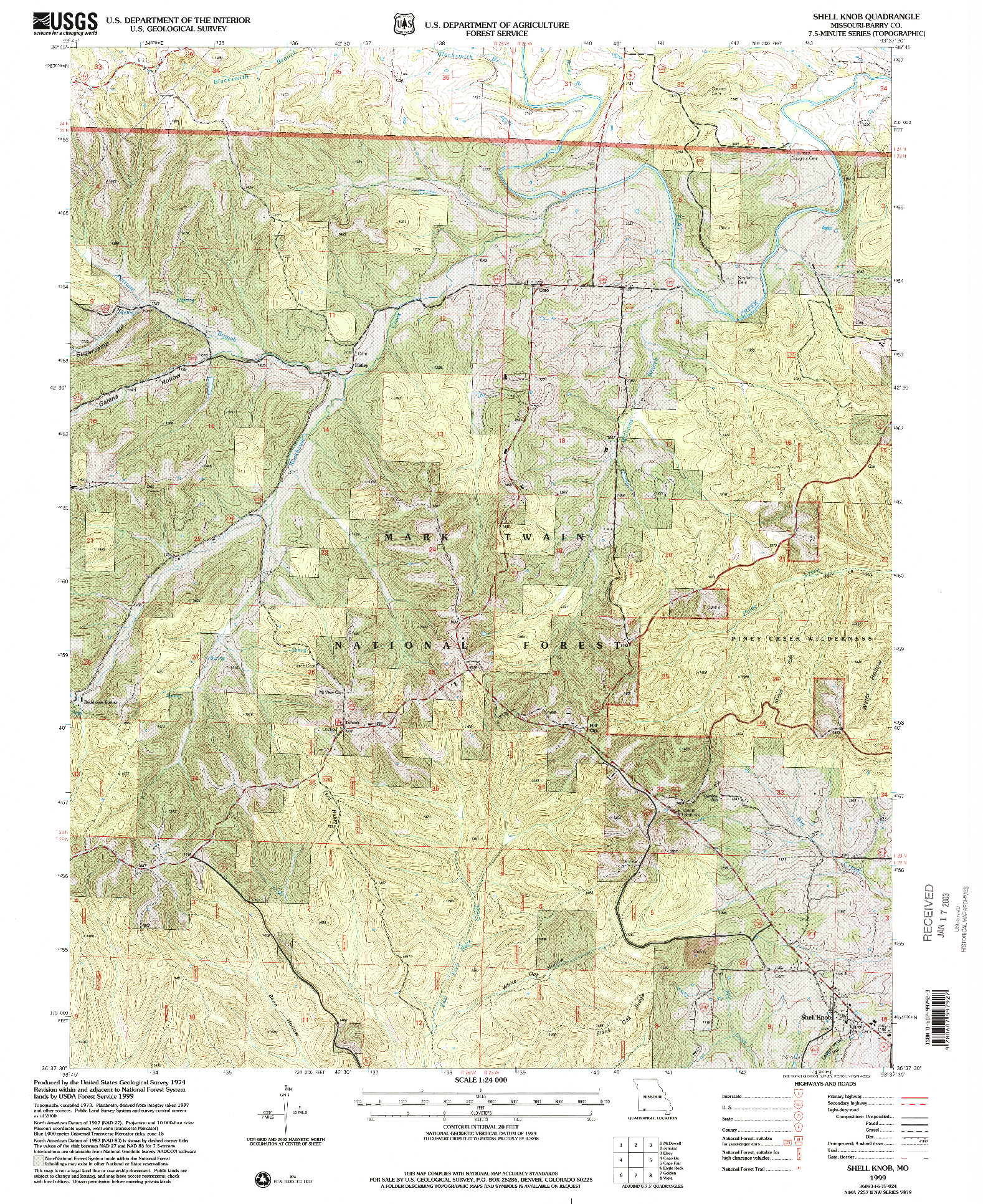 USGS 1:24000-SCALE QUADRANGLE FOR SHELL KNOB, MO 1999