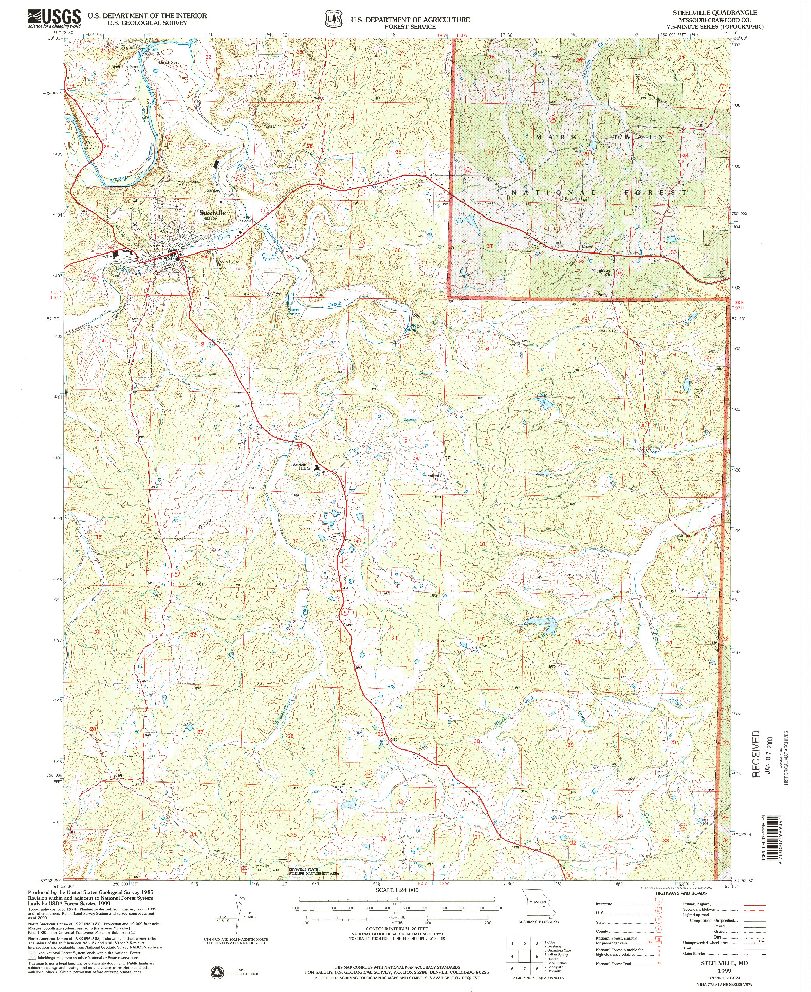 USGS 1:24000-SCALE QUADRANGLE FOR STEELVILLE, MO 1999