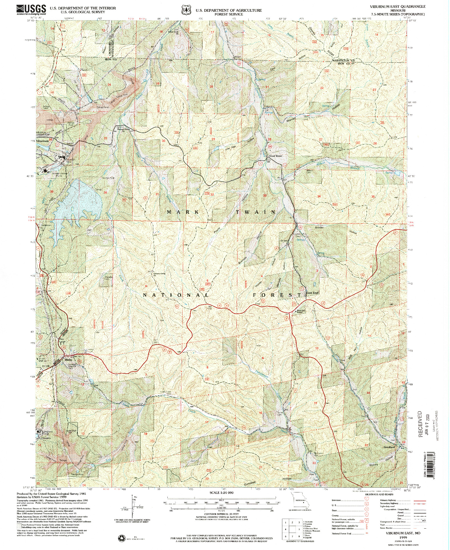 USGS 1:24000-SCALE QUADRANGLE FOR VIBURNUM EAST, MO 1999
