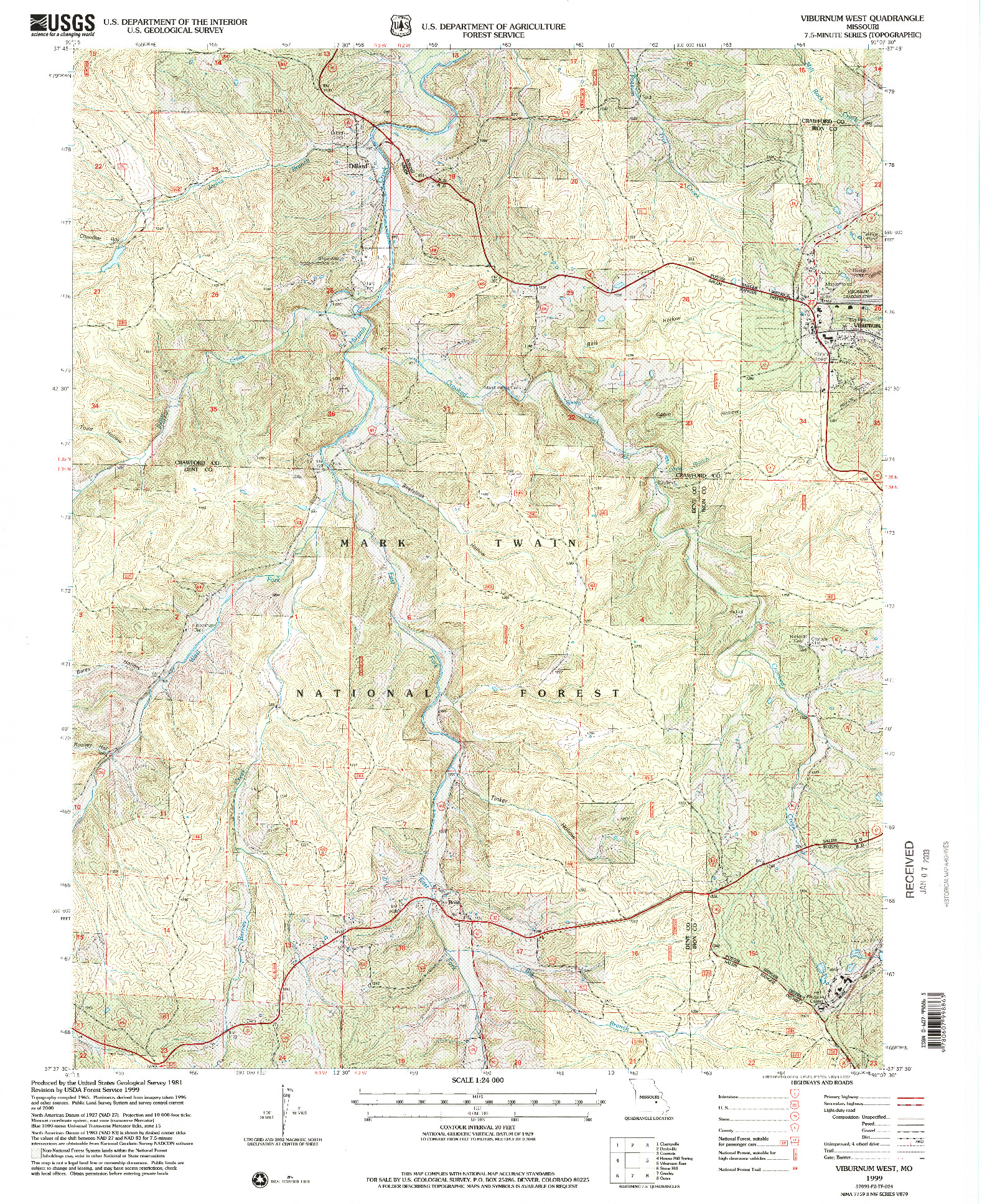 USGS 1:24000-SCALE QUADRANGLE FOR VIBURNUM WEST, MO 1999