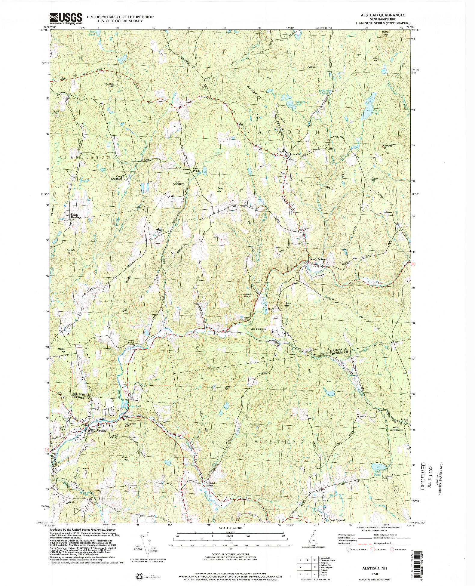 USGS 1:24000-SCALE QUADRANGLE FOR ALSTEAD, NH 1998