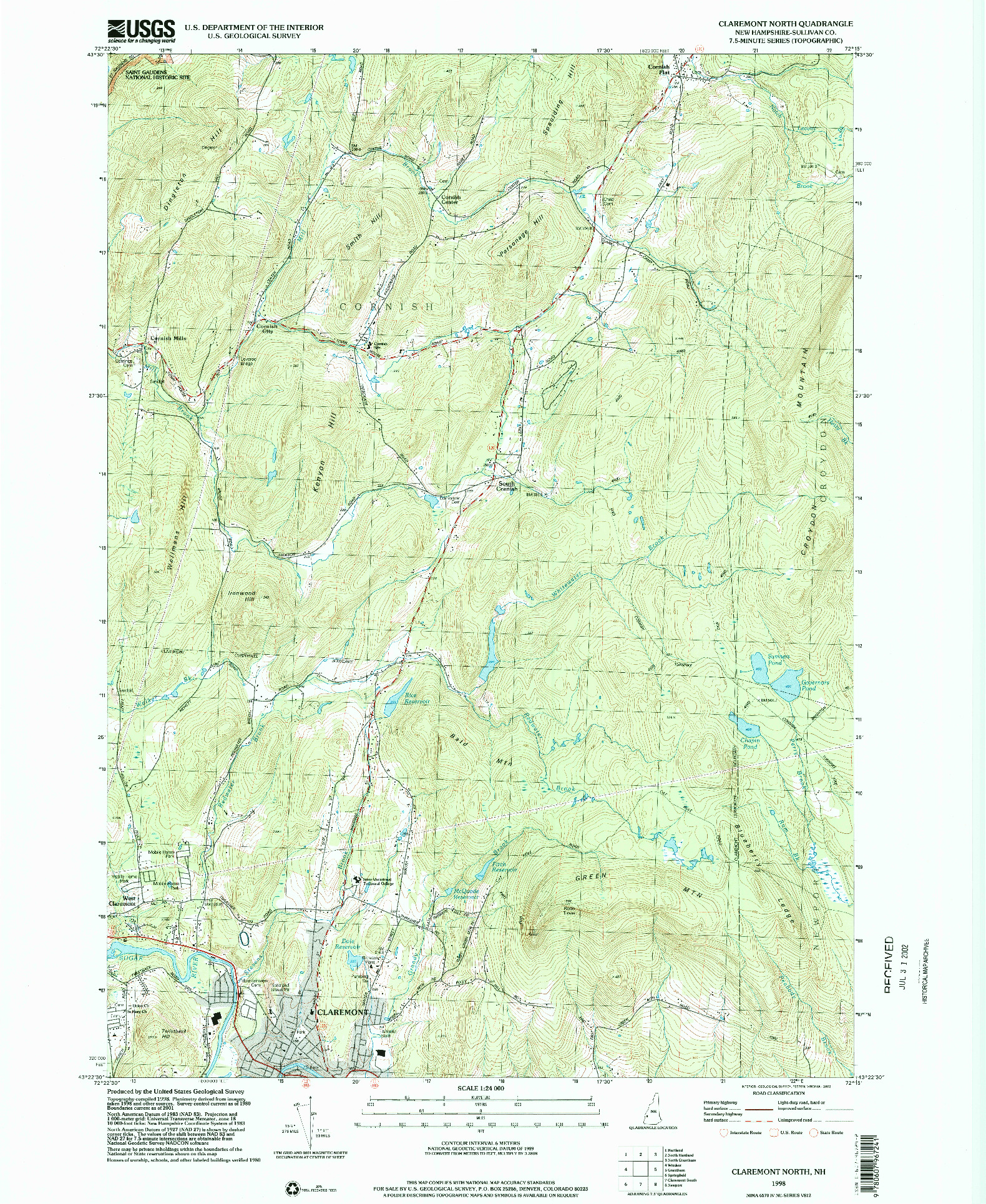 USGS 1:24000-SCALE QUADRANGLE FOR CLAREMONT NORTH, NH 1998