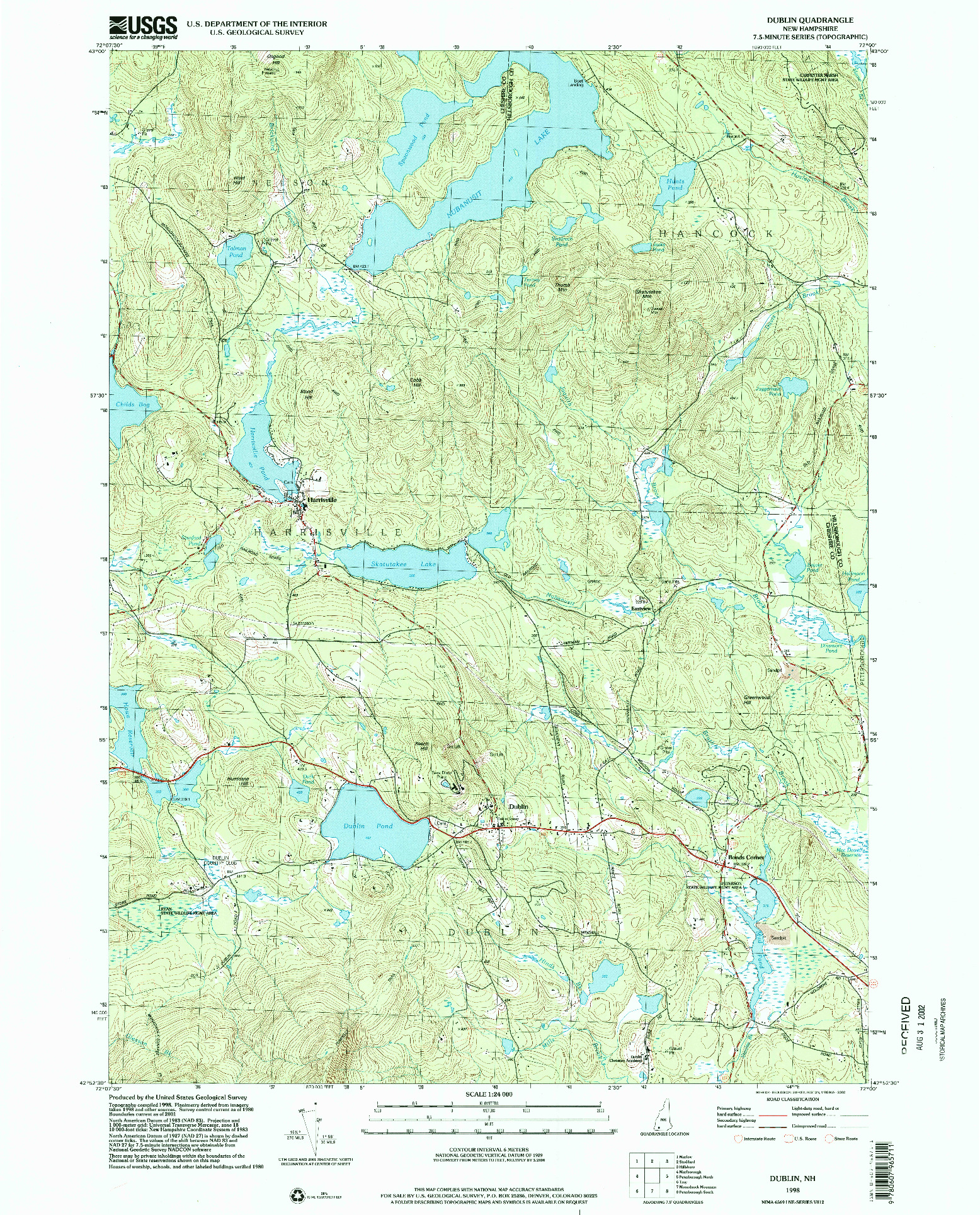 USGS 1:24000-SCALE QUADRANGLE FOR DUBLIN, NH 1998