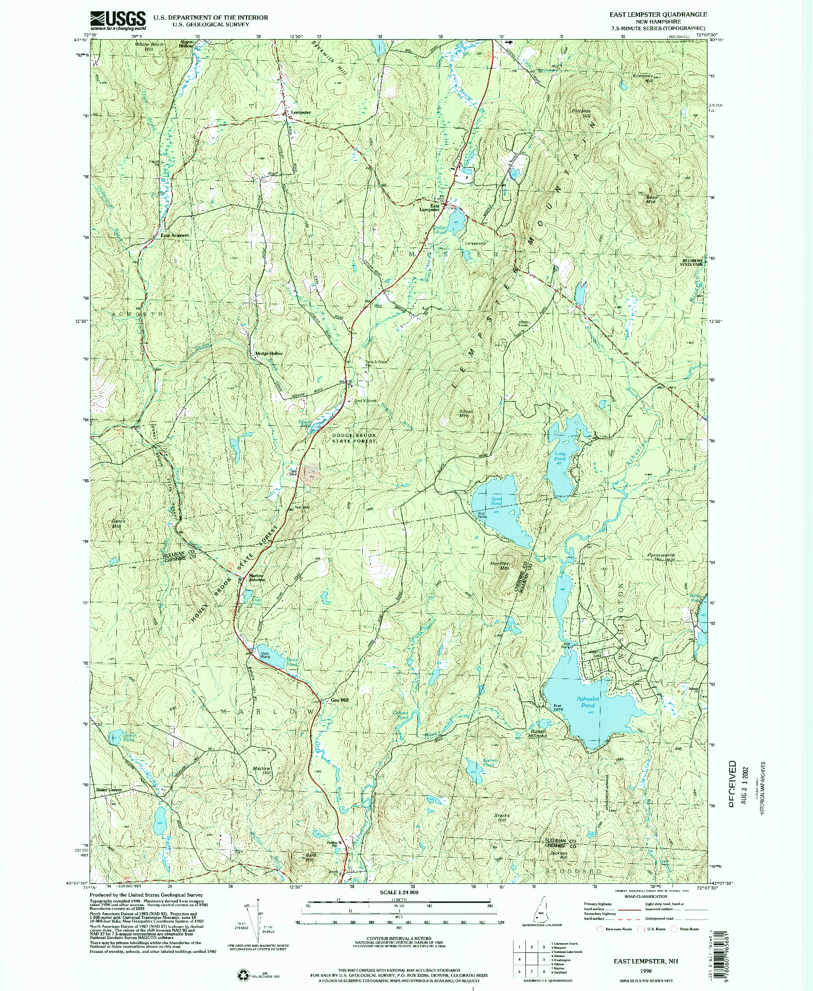 USGS 1:24000-SCALE QUADRANGLE FOR EAST LEMPSTER, NH 1998