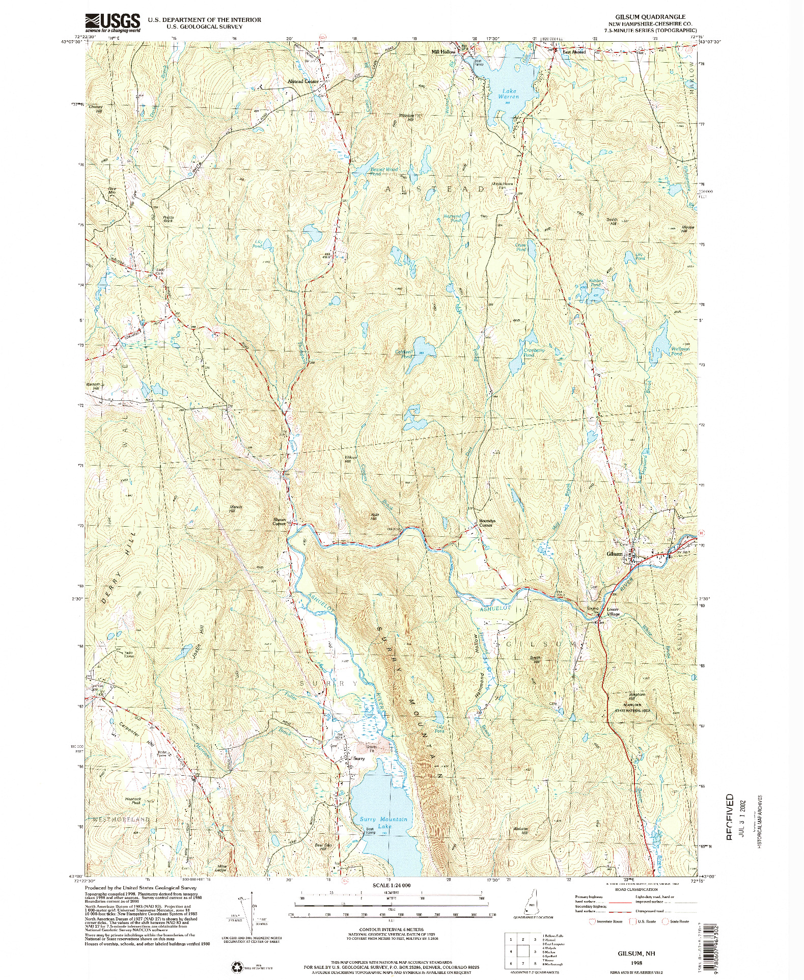 USGS 1:24000-SCALE QUADRANGLE FOR GILSUM, NH 1998