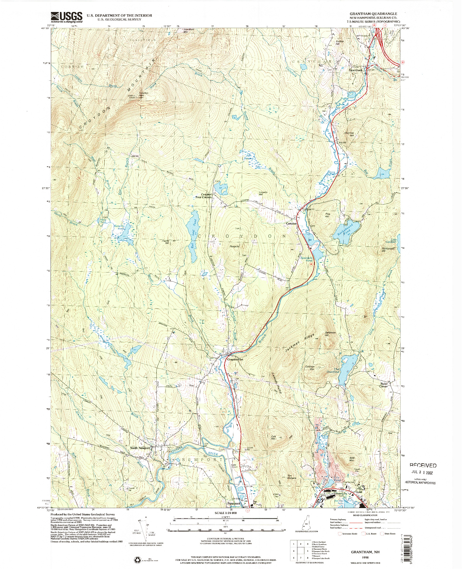 USGS 1:24000-SCALE QUADRANGLE FOR GRANTHAM, NH 1998