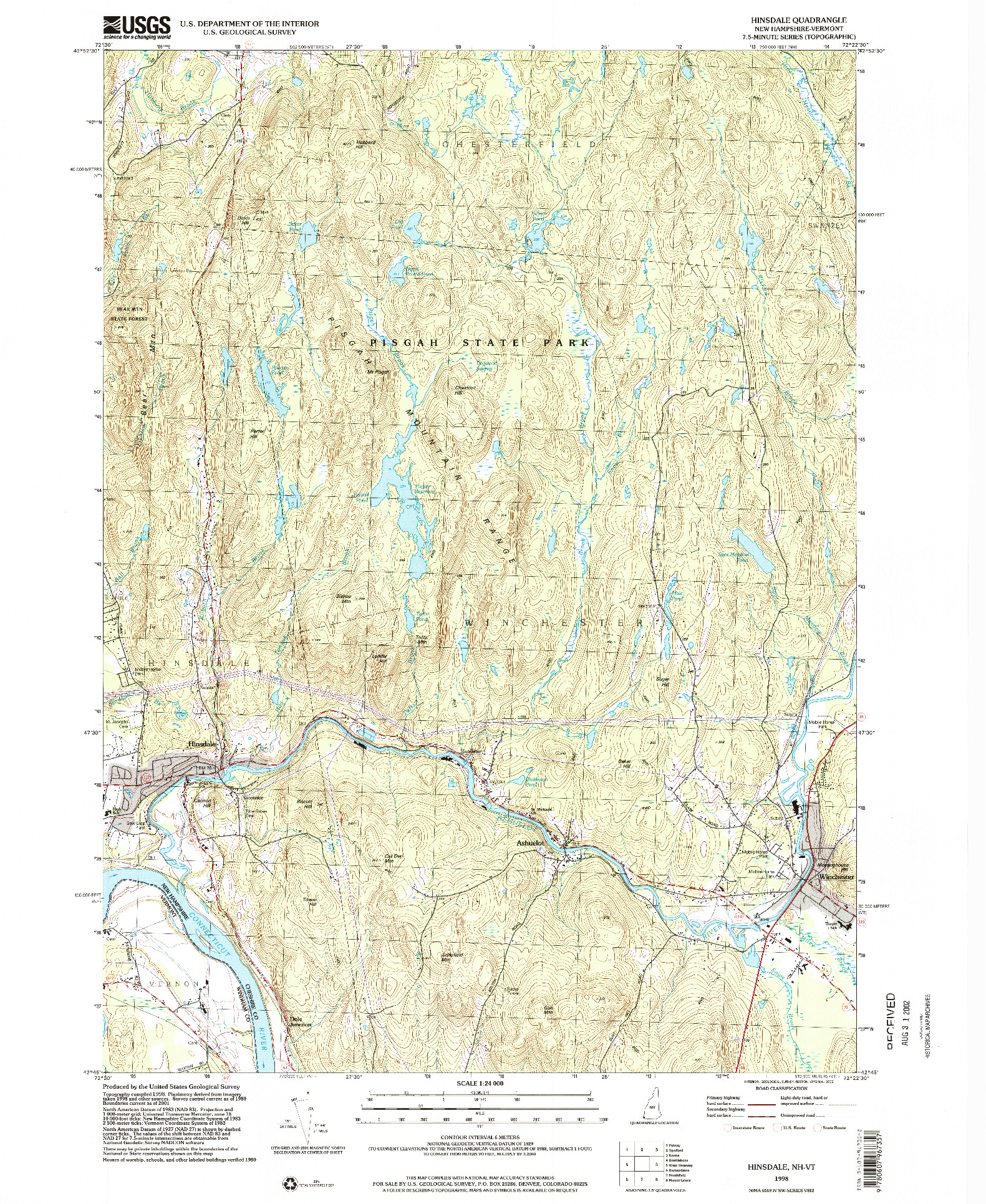 USGS 1:24000-SCALE QUADRANGLE FOR HINSDALE, NH 1998