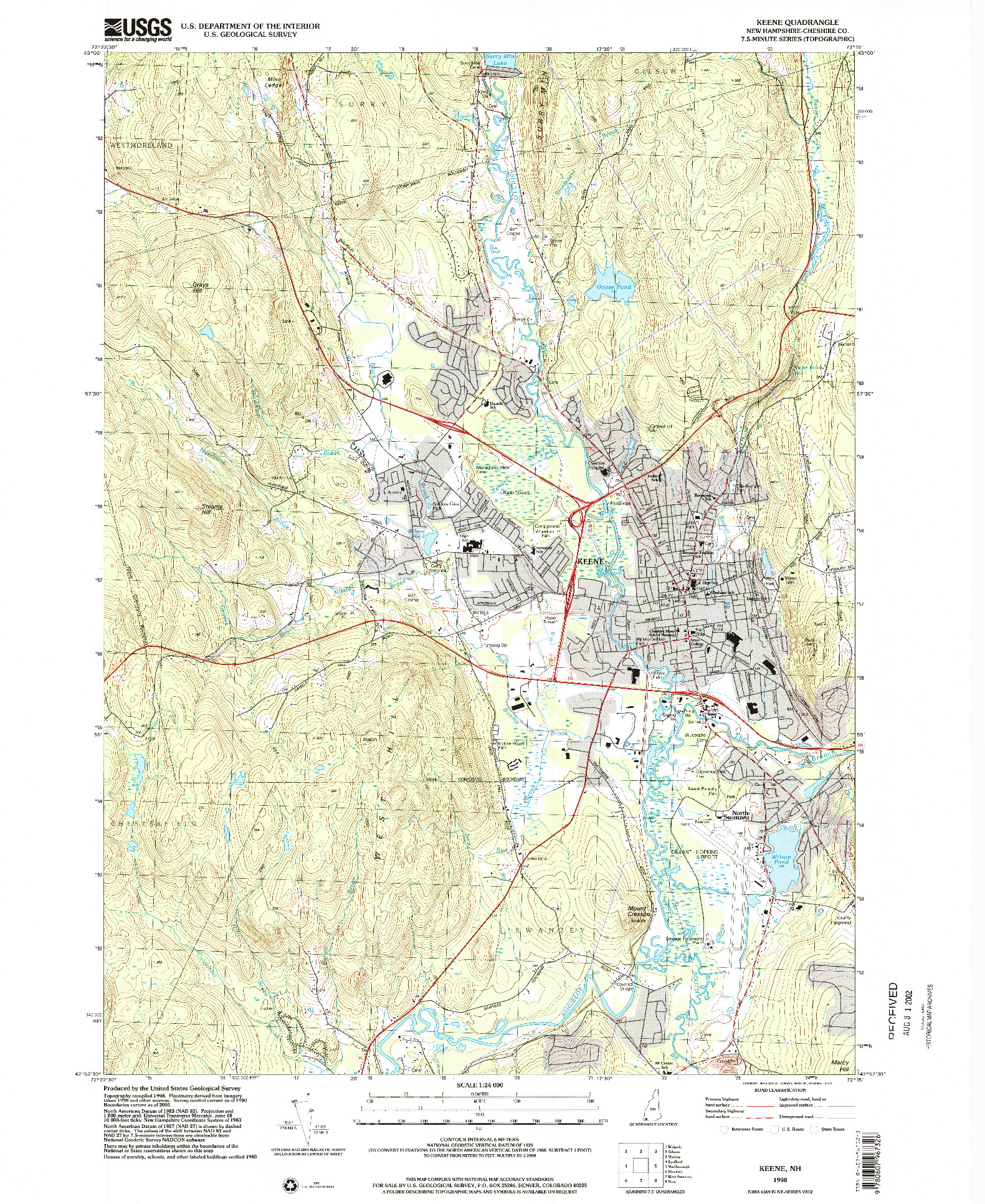 USGS 1:24000-SCALE QUADRANGLE FOR KEENE, NH 1998