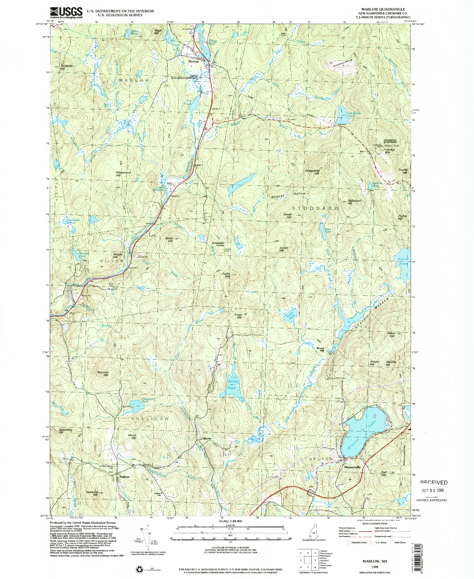 USGS 1:24000-SCALE QUADRANGLE FOR MARLOW, NH 1998