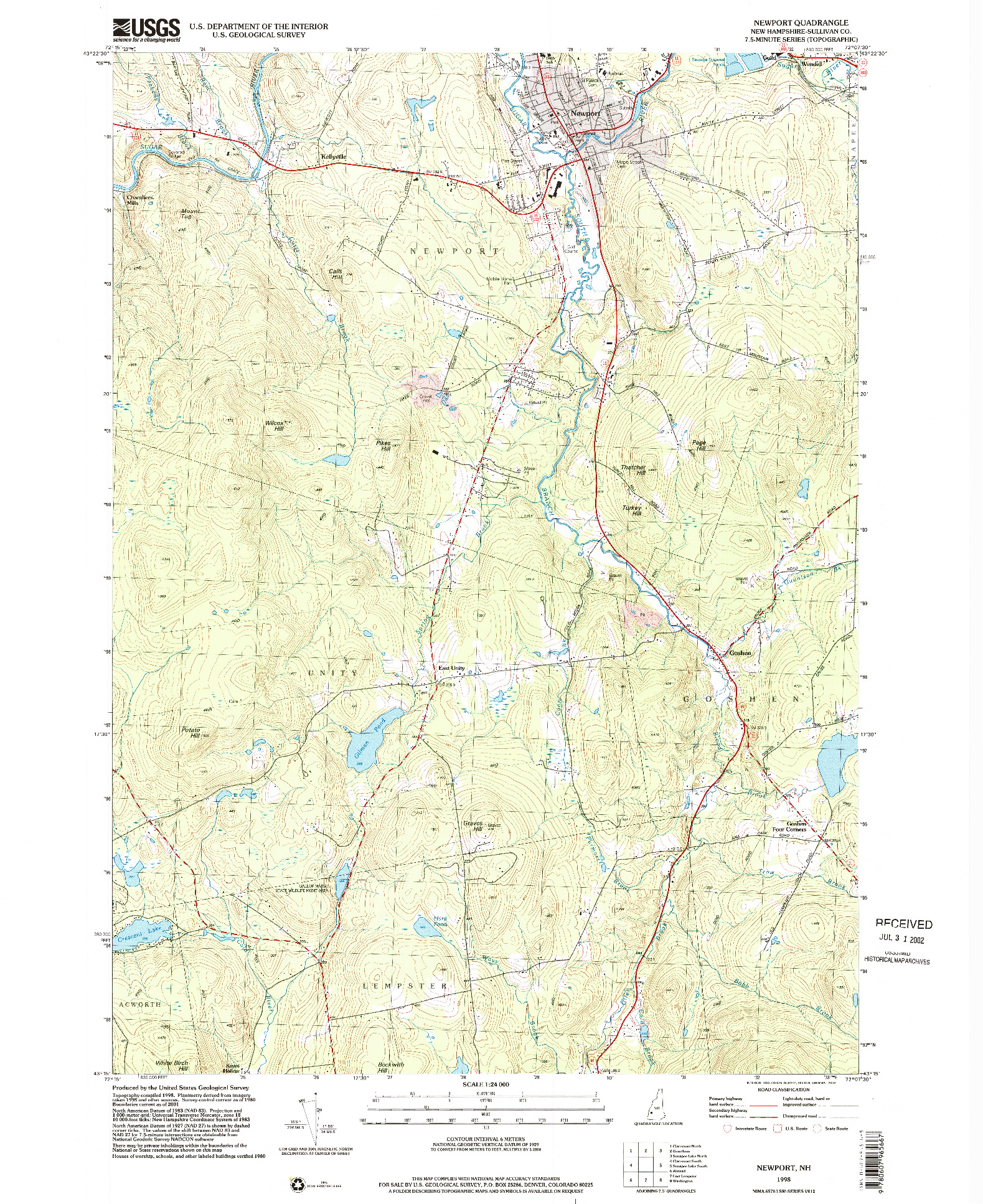 USGS 1:24000-SCALE QUADRANGLE FOR NEWPORT, NH 1998