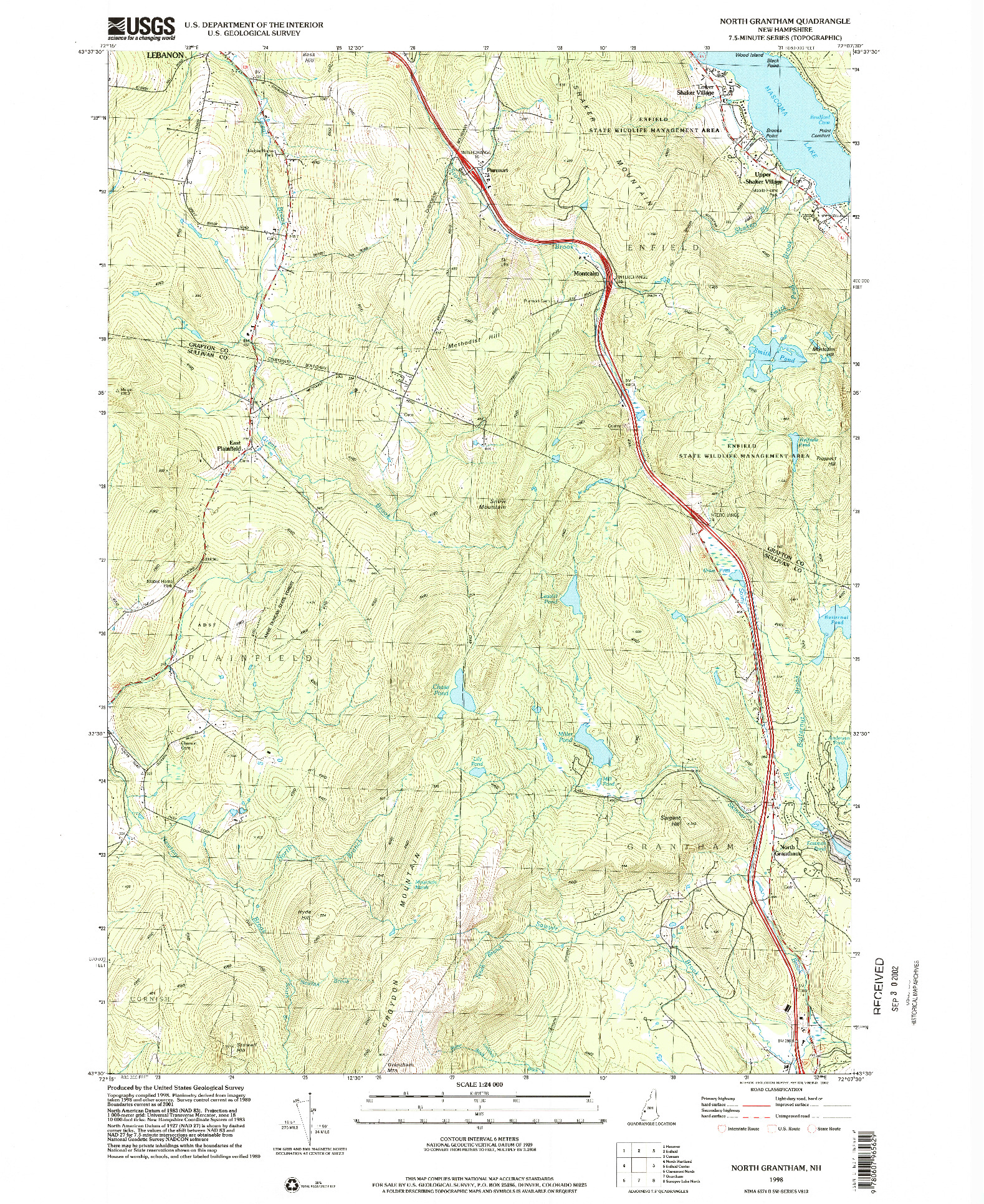 USGS 1:24000-SCALE QUADRANGLE FOR NORTH GRANTHAM, NH 1998