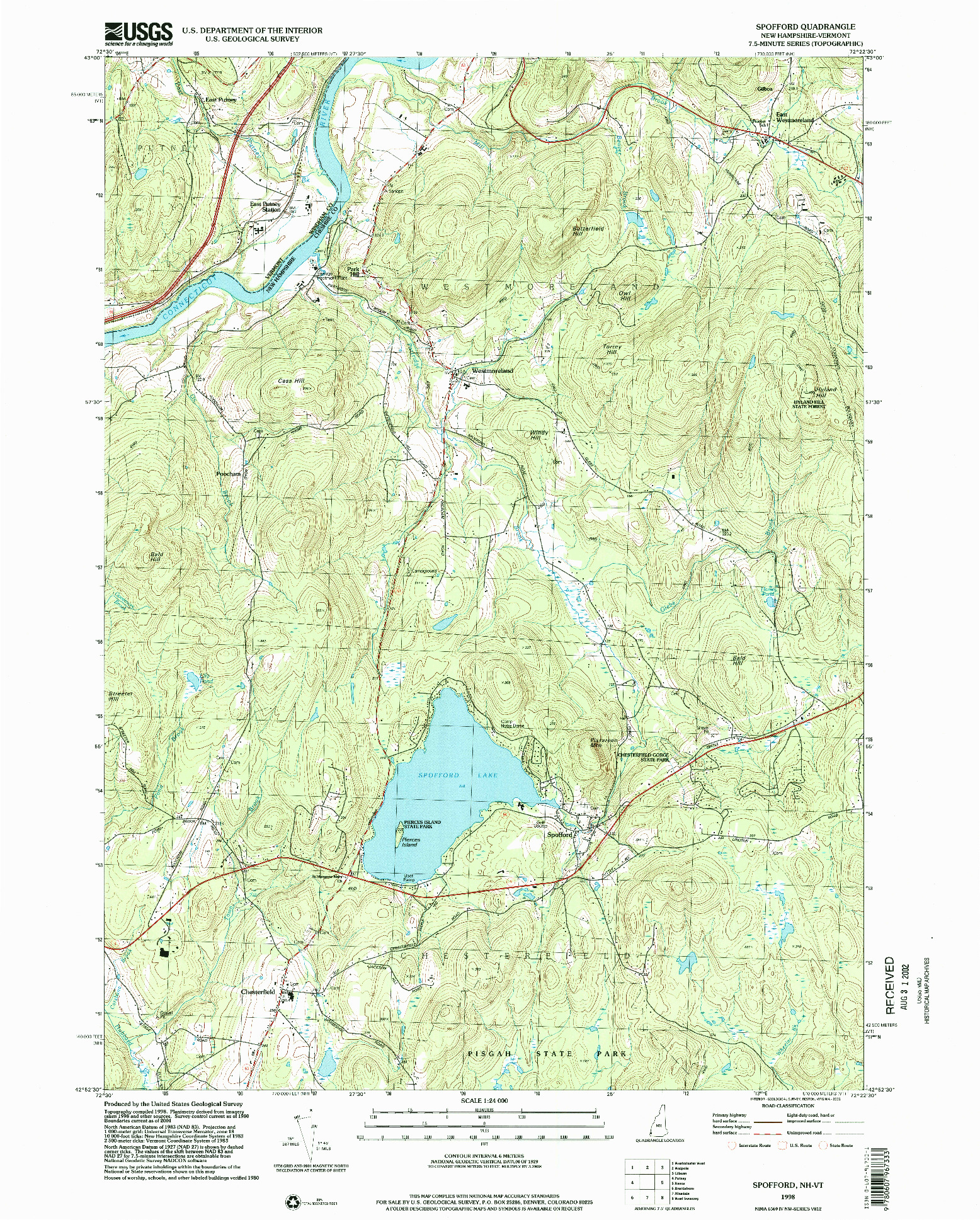 USGS 1:24000-SCALE QUADRANGLE FOR SPOFFORD, NH 1998