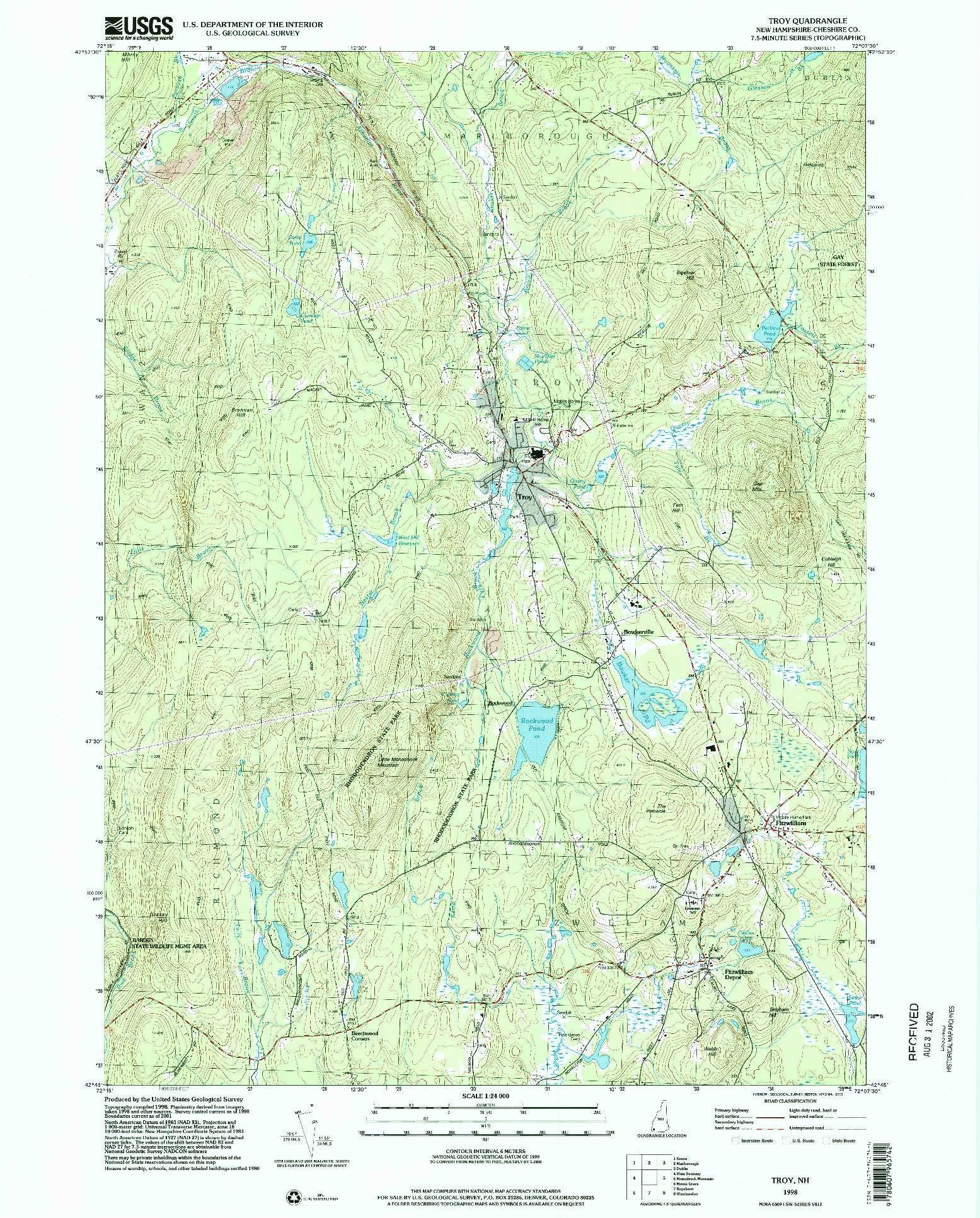 USGS 1:24000-SCALE QUADRANGLE FOR TROY, NH 1998