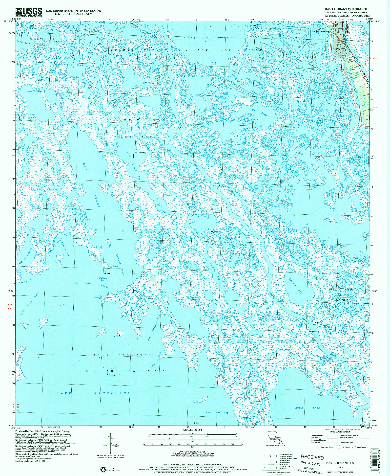 USGS 1:24000-SCALE QUADRANGLE FOR BAY COURANT, LA 1998
