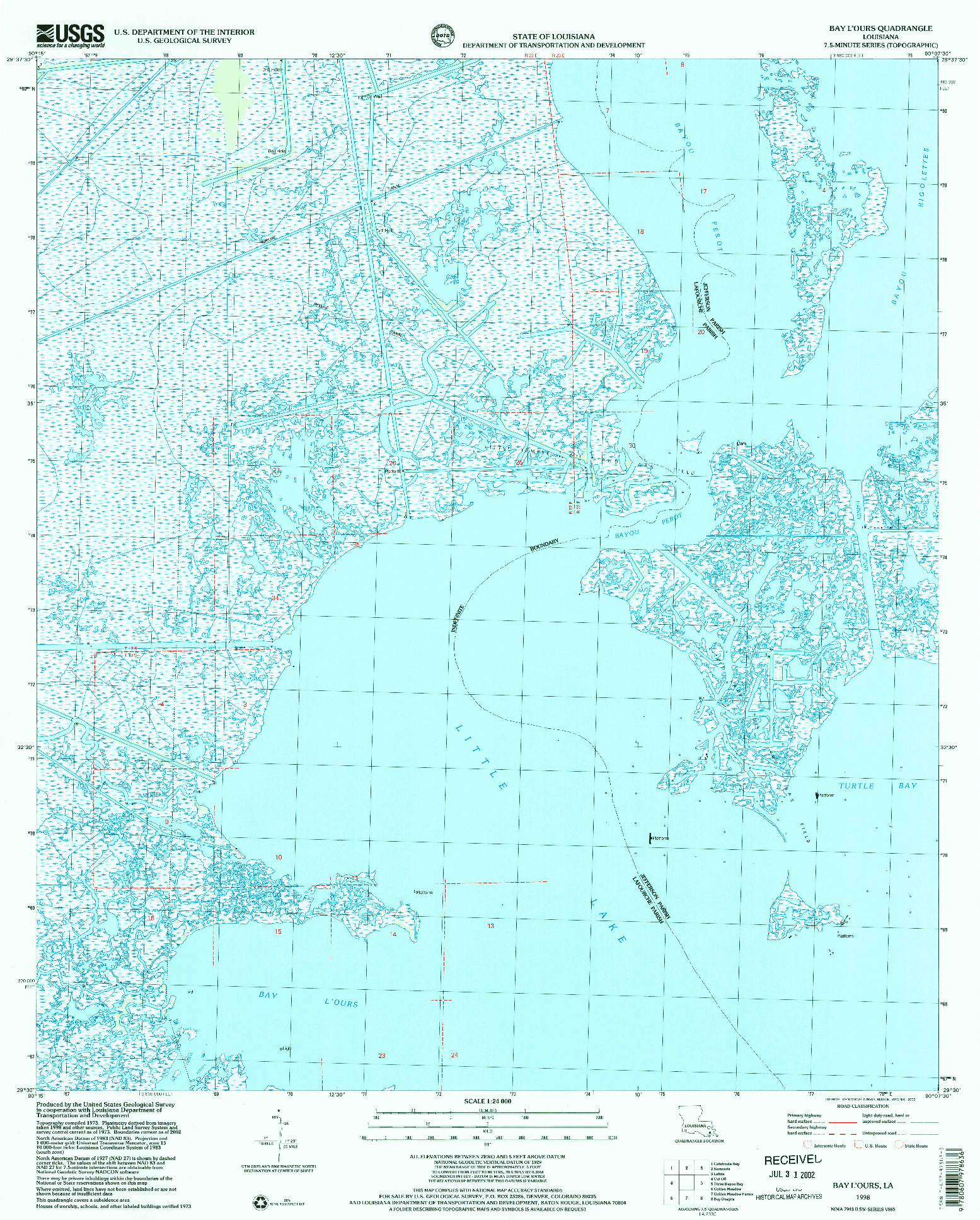USGS 1:24000-SCALE QUADRANGLE FOR BAY L'OURS, LA 1998