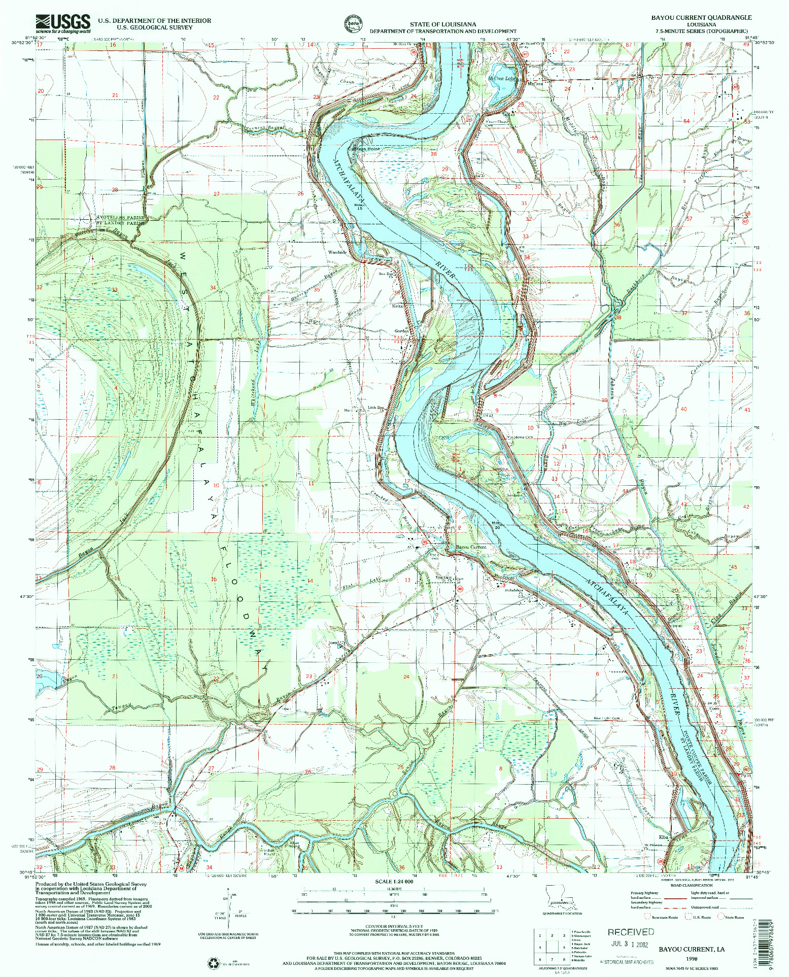 USGS 1:24000-SCALE QUADRANGLE FOR BAYOU CURRENT, LA 1998