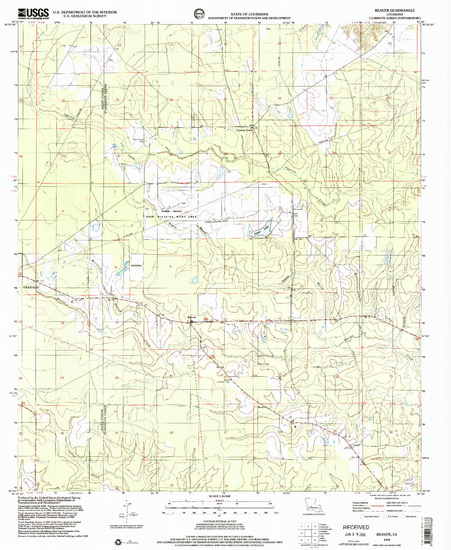USGS 1:24000-SCALE QUADRANGLE FOR BEAVER, LA 1998