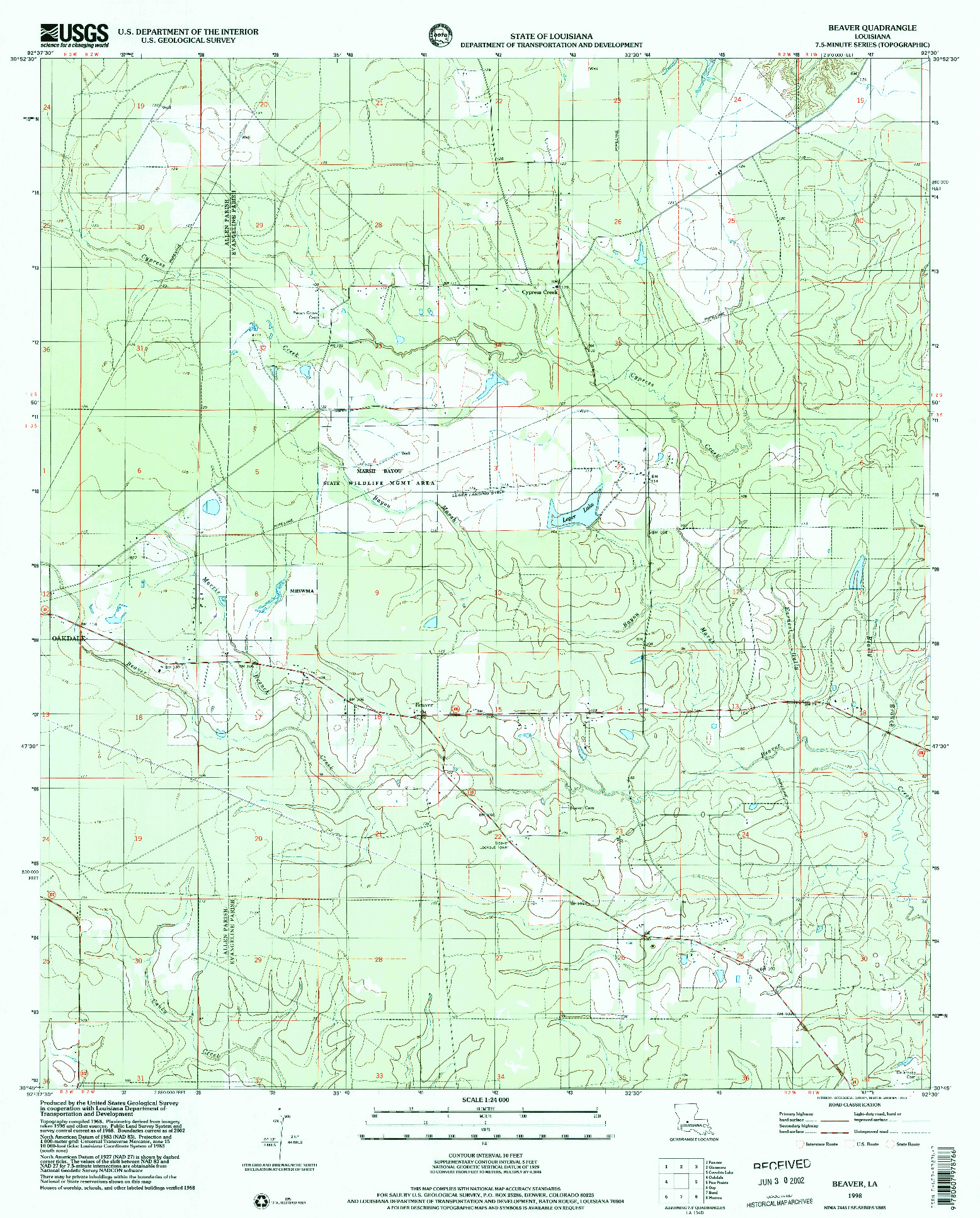 USGS 1:24000-SCALE QUADRANGLE FOR BEAVER, LA 1998