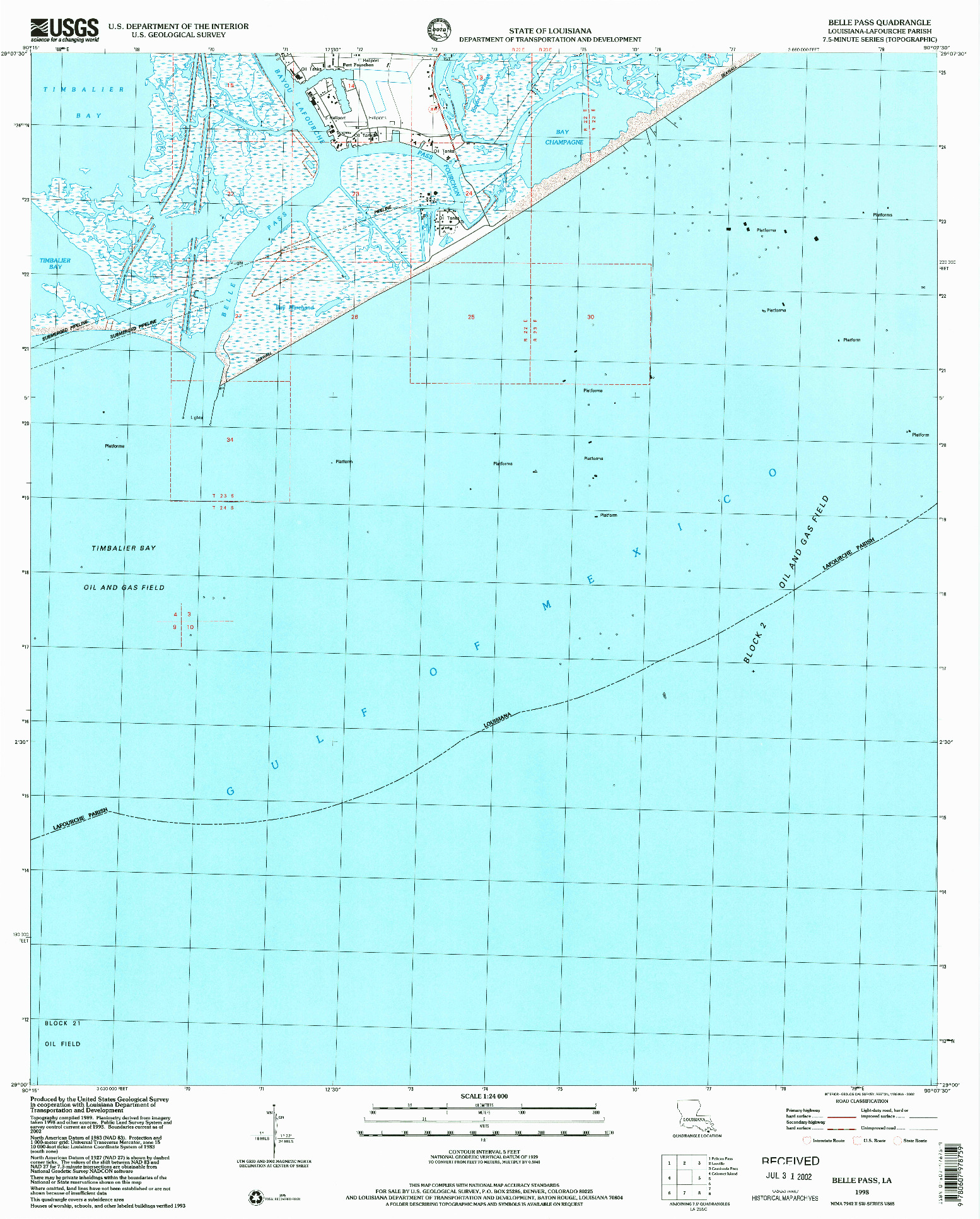 USGS 1:24000-SCALE QUADRANGLE FOR BELLE PASS, LA 1998