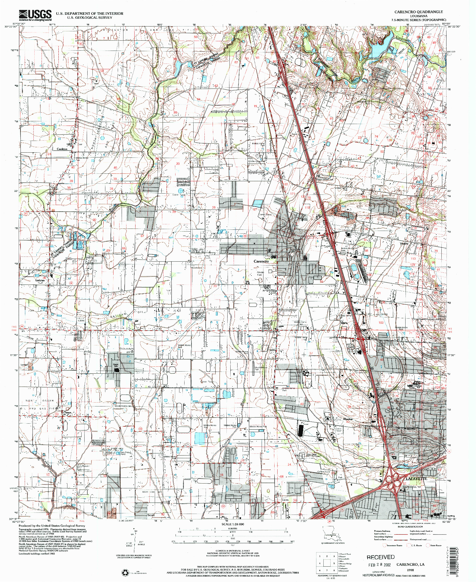 USGS 1:24000-SCALE QUADRANGLE FOR CARENCRO, LA 1998