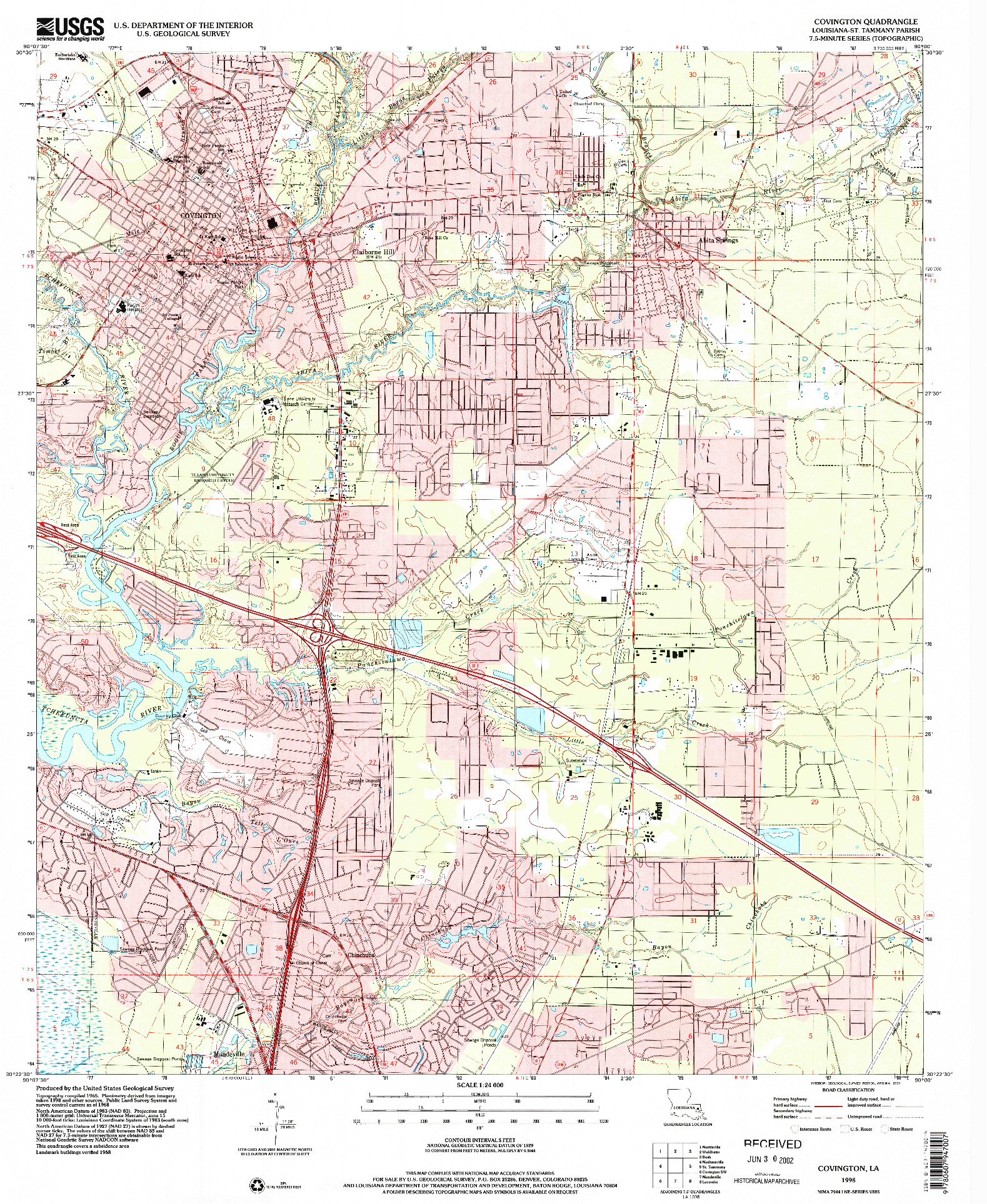 USGS 1:24000-SCALE QUADRANGLE FOR COVINGTON, LA 1998